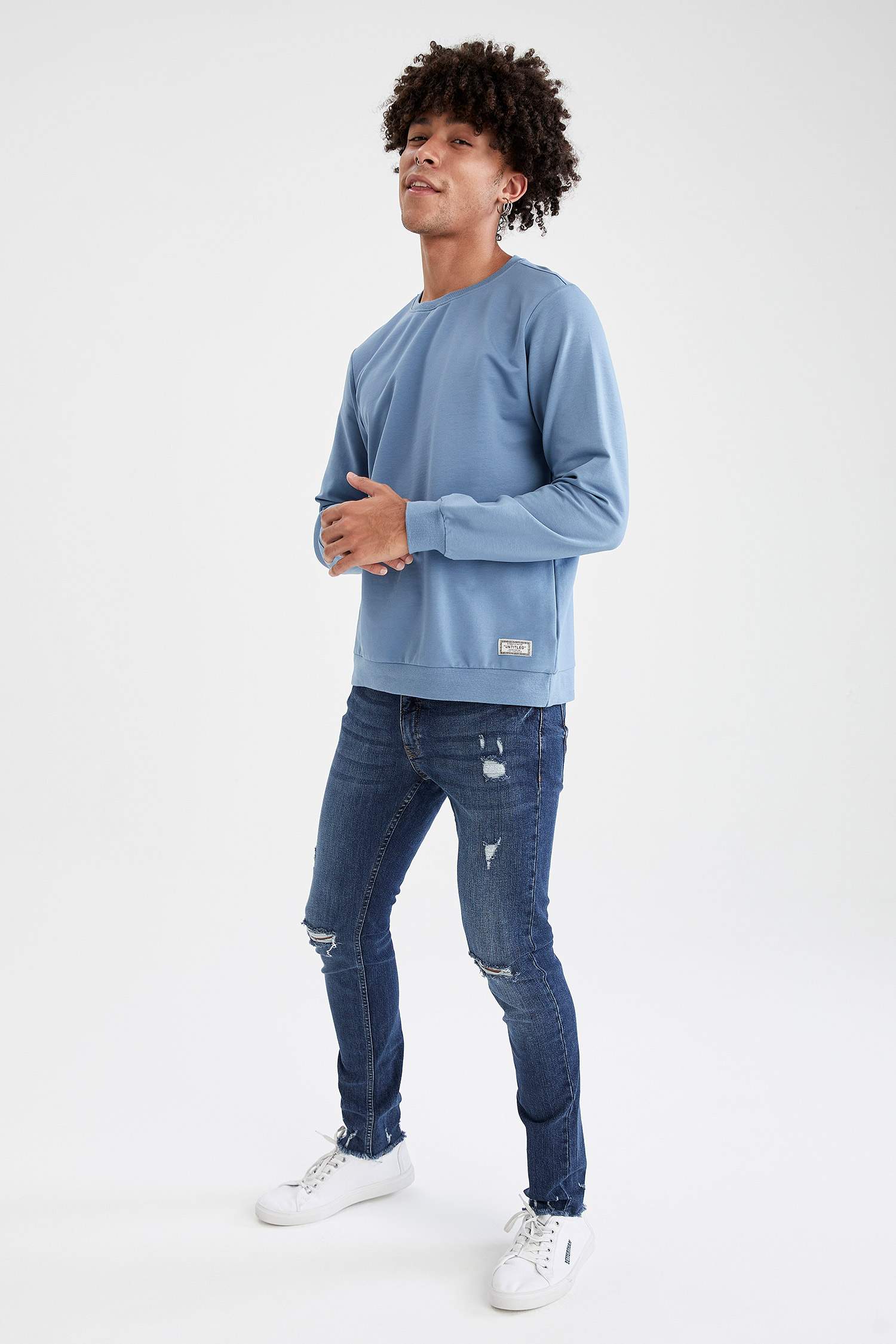 Regular Fit Bisiklet Yaka Basic Pamuklu Sweatshirt