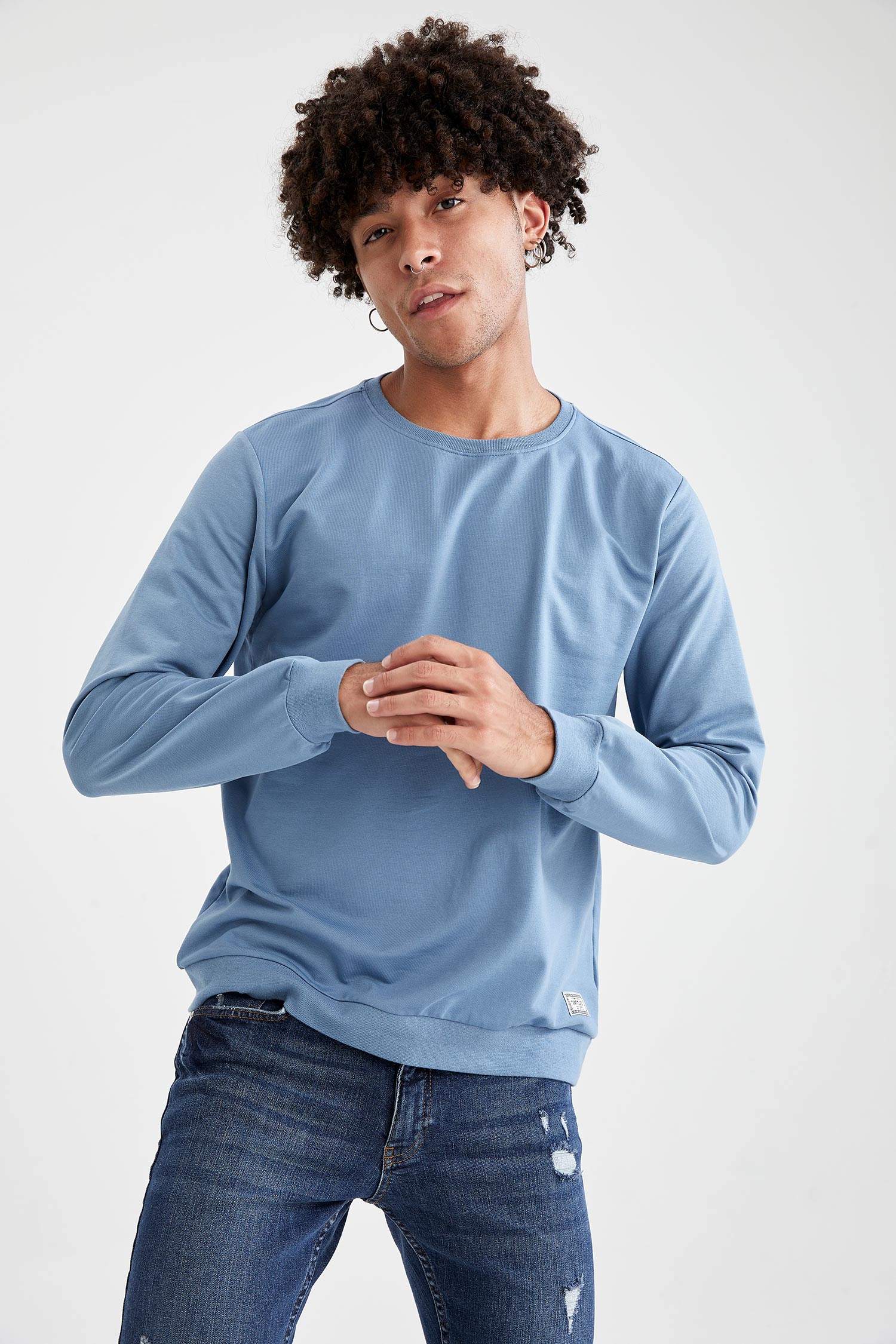 Regular Fit Bisiklet Yaka Basic Pamuklu Sweatshirt