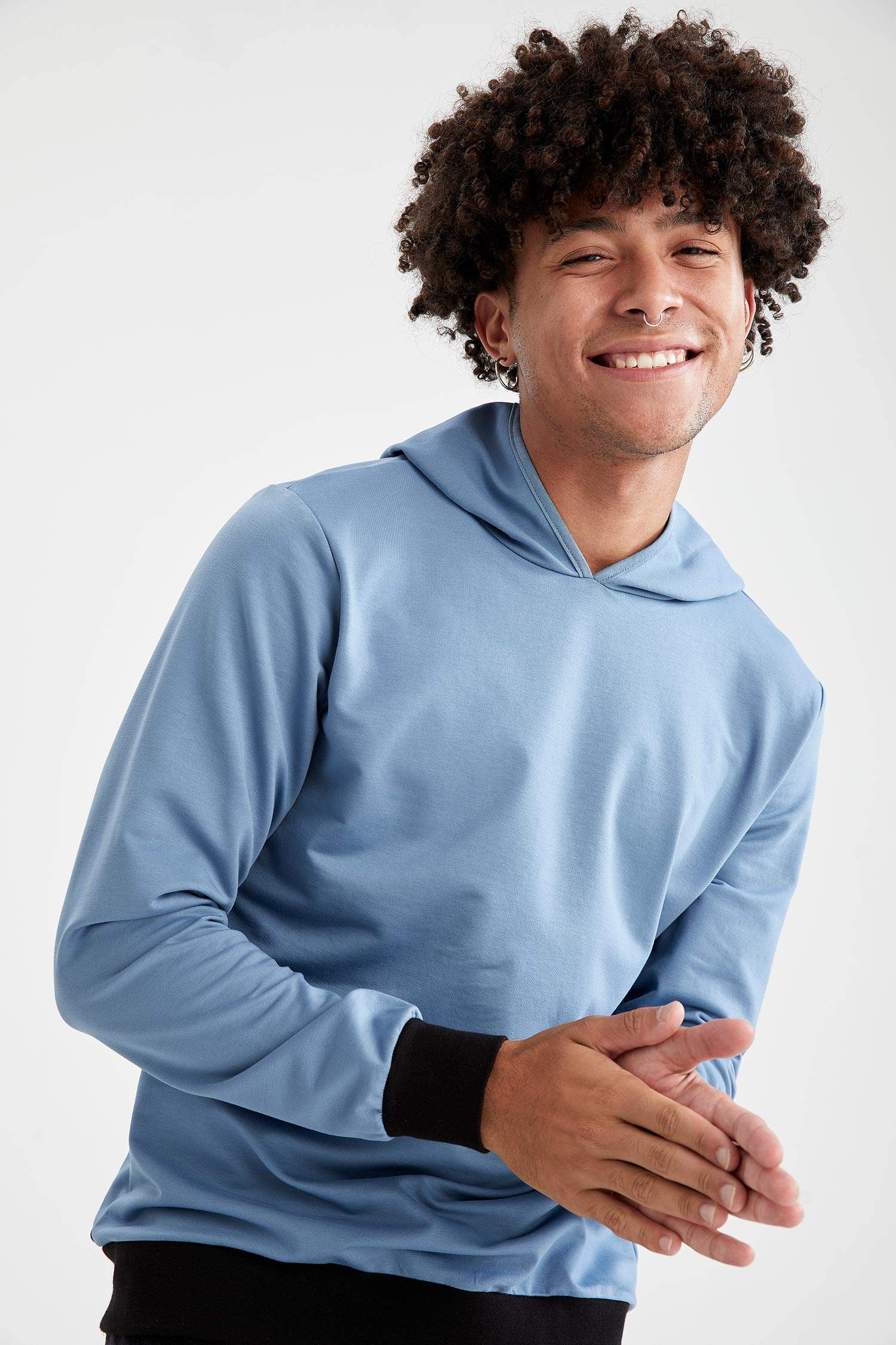Slim Fit Kapüşonlu Pamuklu Sweatshirt
