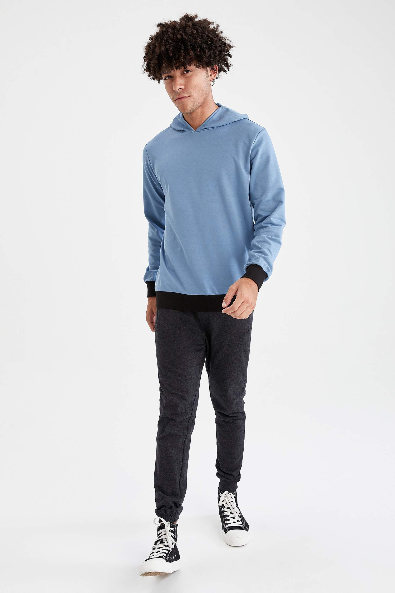 Slim Fit Kapüşonlu Pamuklu Sweatshirt