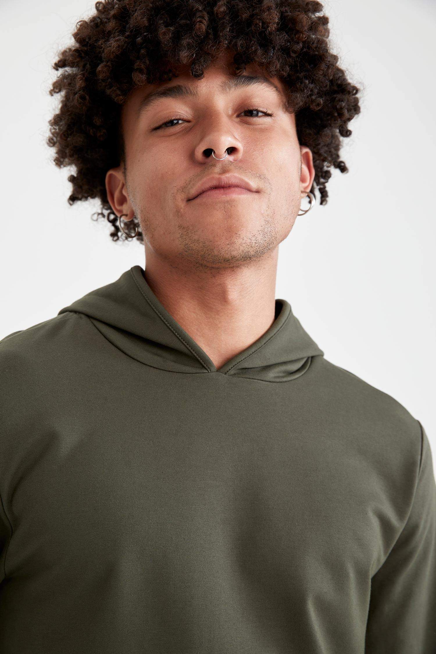 Slim Fit Kapüşonlu Pamuklu Sweatshirt