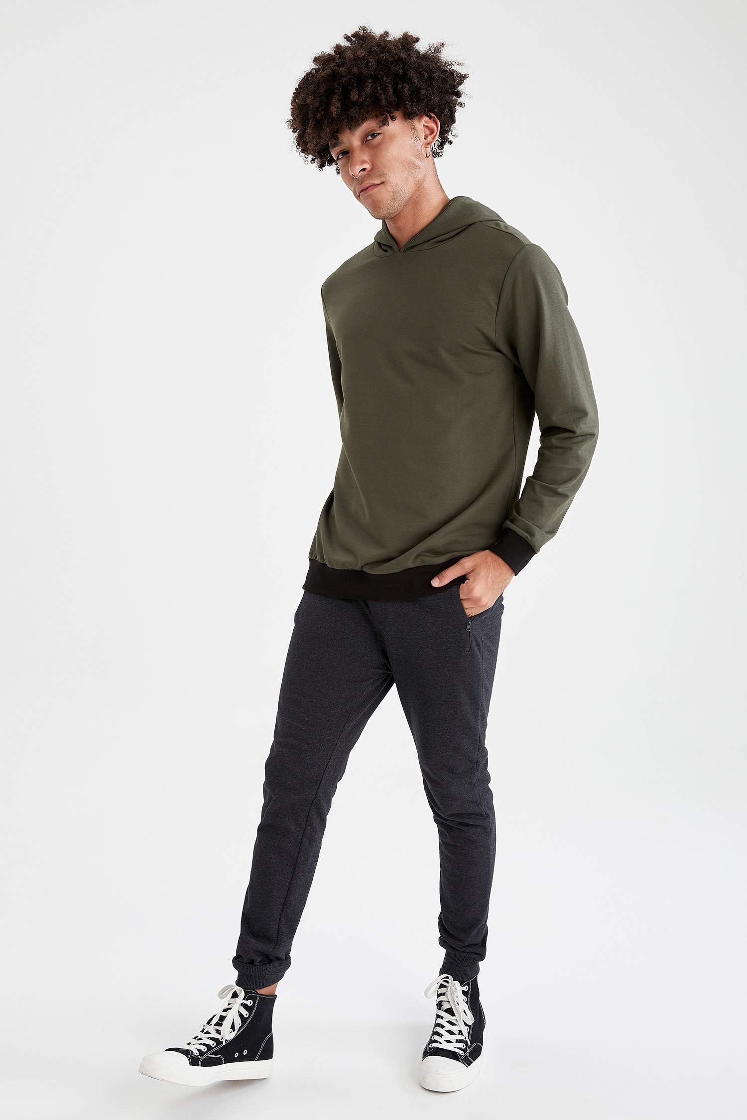 Slim Fit Kapüşonlu Pamuklu Sweatshirt