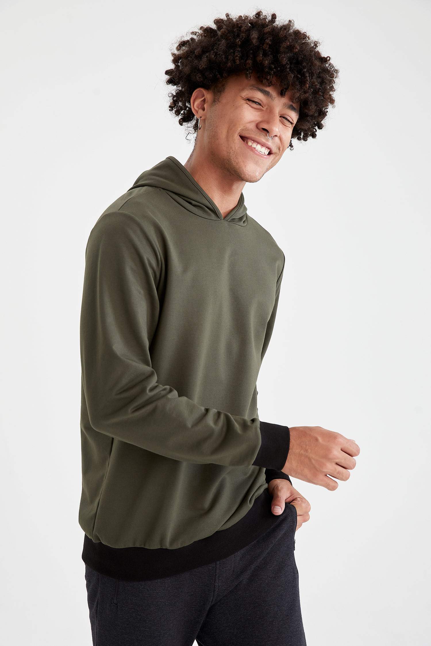 Slim Fit Kapüşonlu Pamuklu Sweatshirt