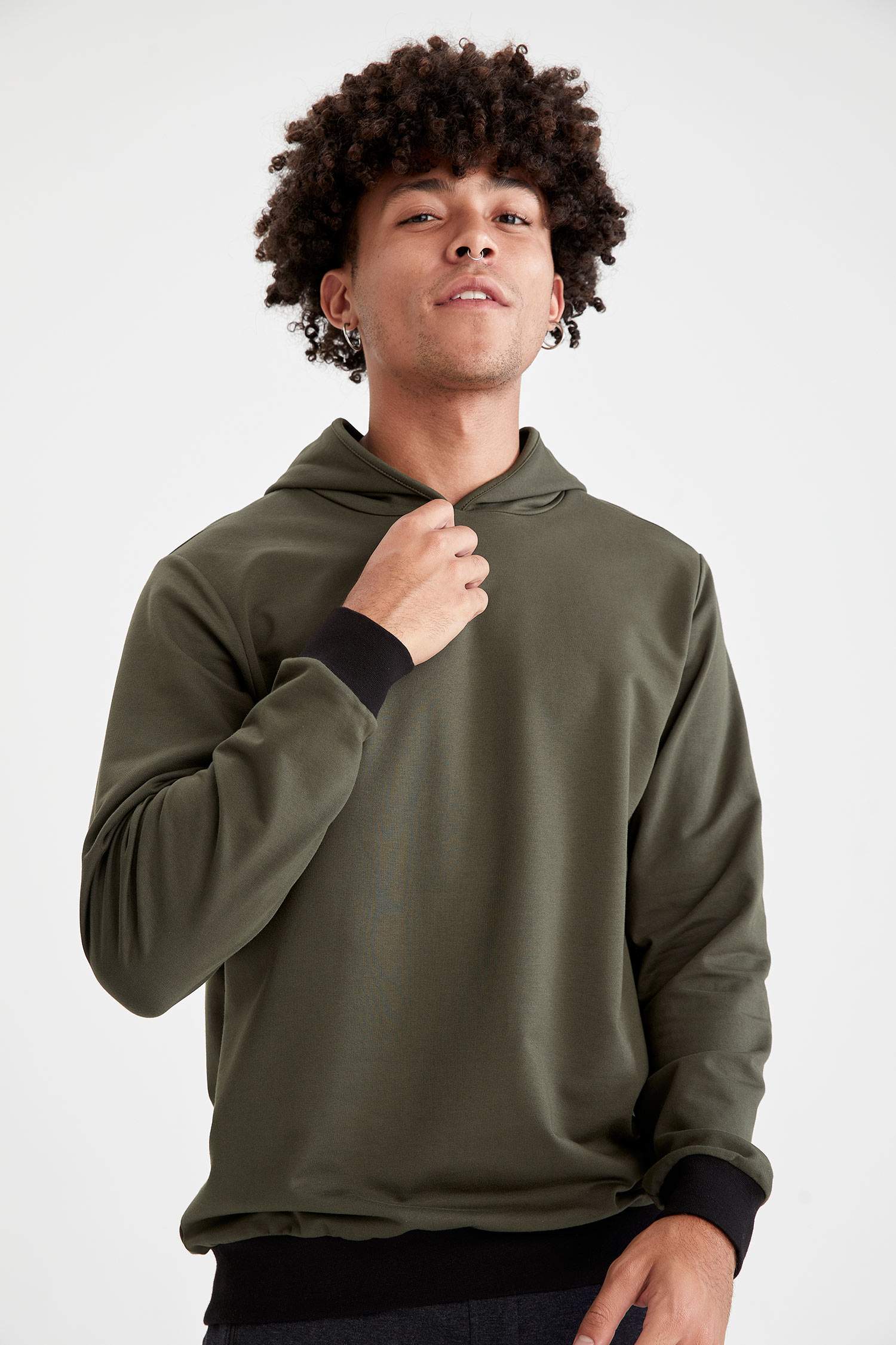 Slim Fit Kapüşonlu Pamuklu Sweatshirt