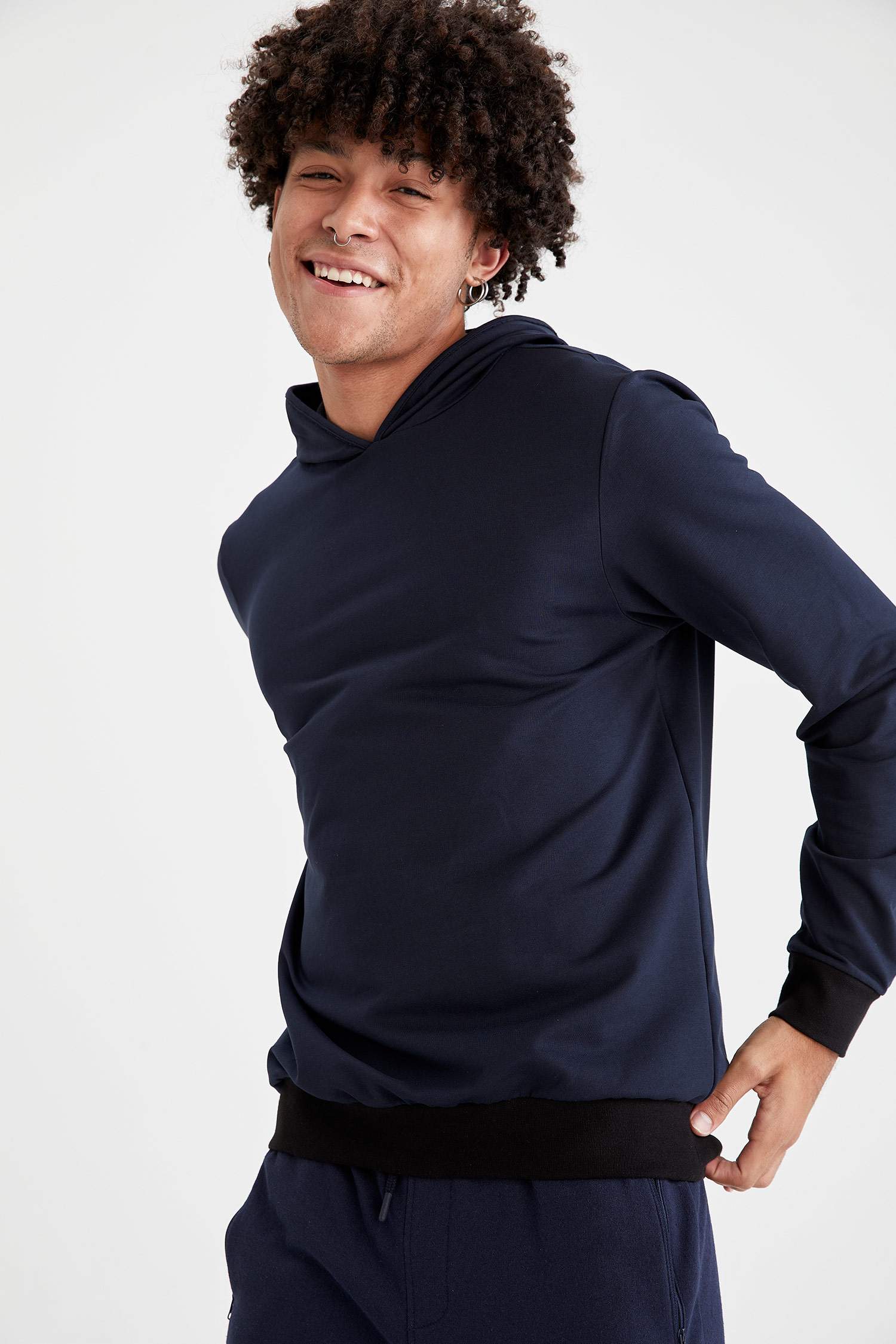 Slim Fit Kapüşonlu Pamuklu Sweatshirt