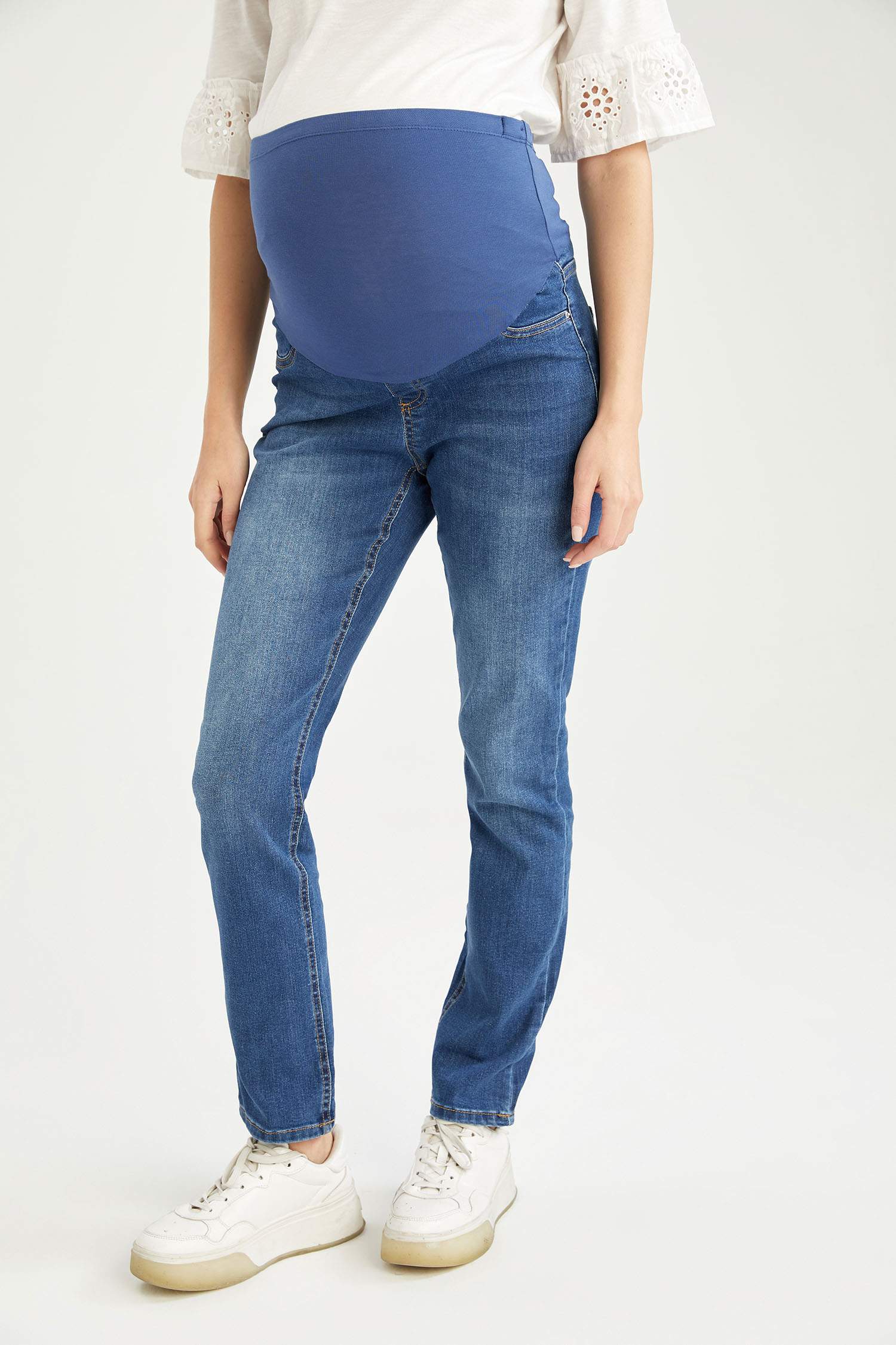 Straight Fit Yükse Bel Hamile Jean Pantolon