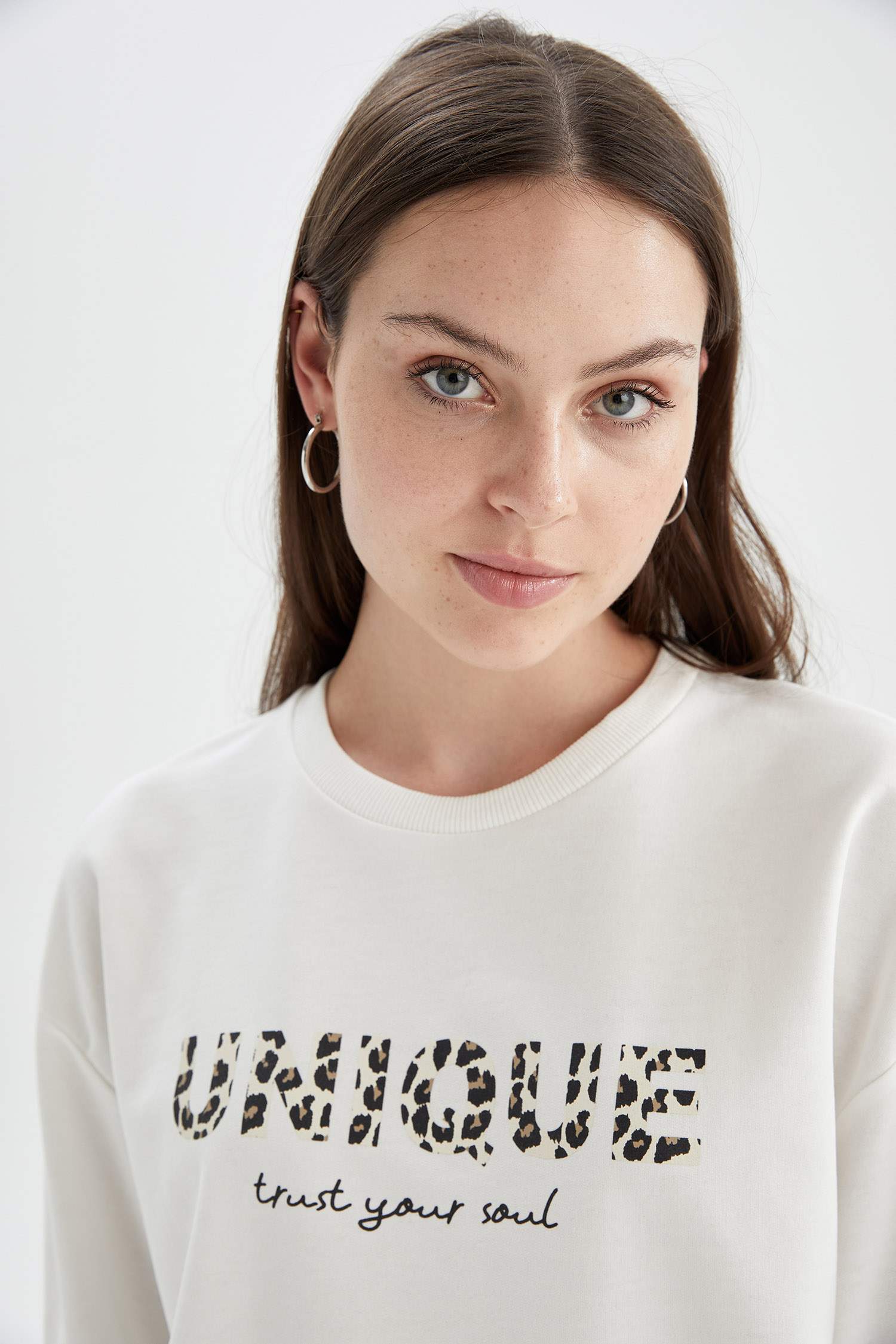 Relax Fit Slogan Baskılı İçi Yumuşak Tüylü Sweat Tunik