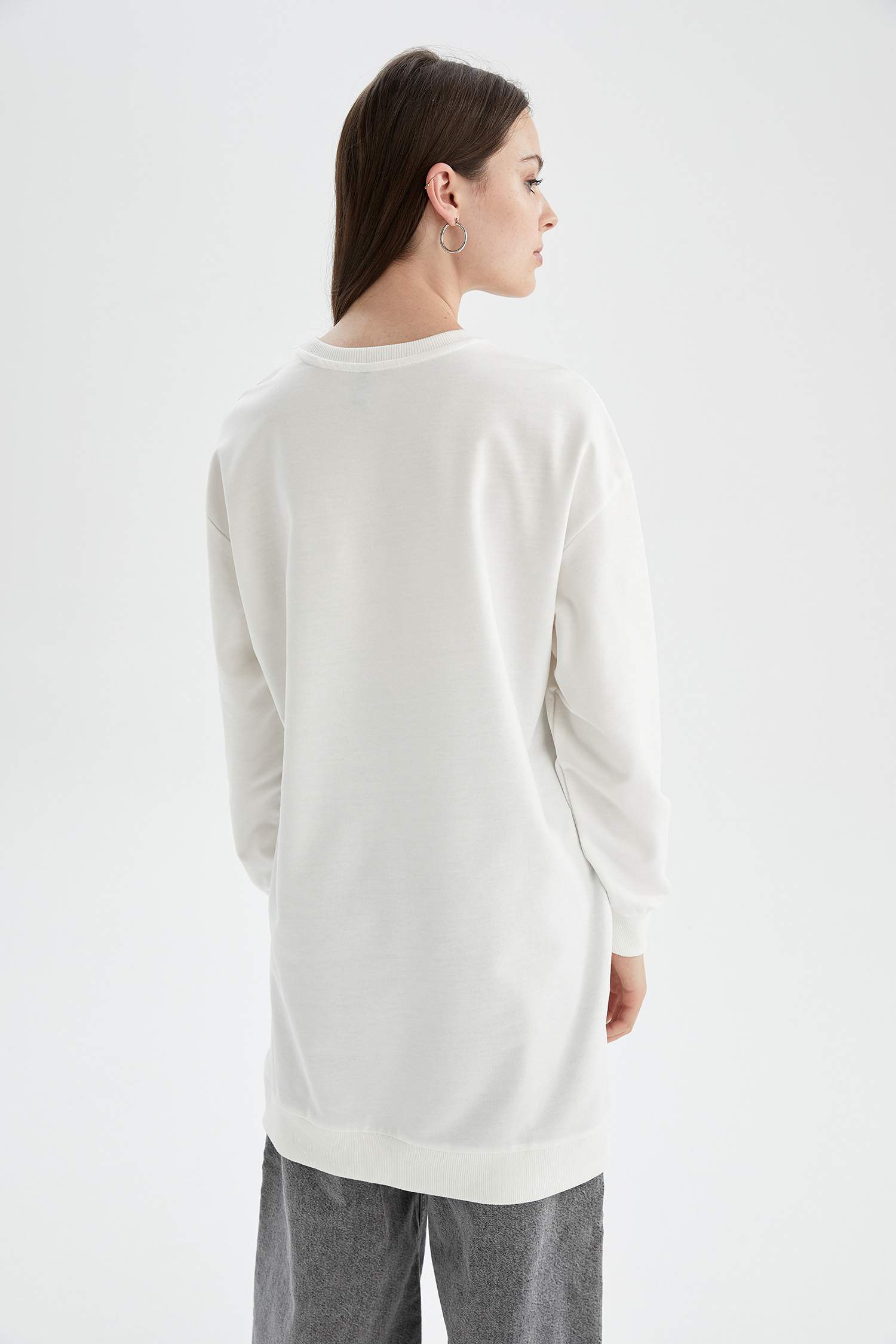 Relax Fit Slogan Baskılı İçi Yumuşak Tüylü Sweat Tunik