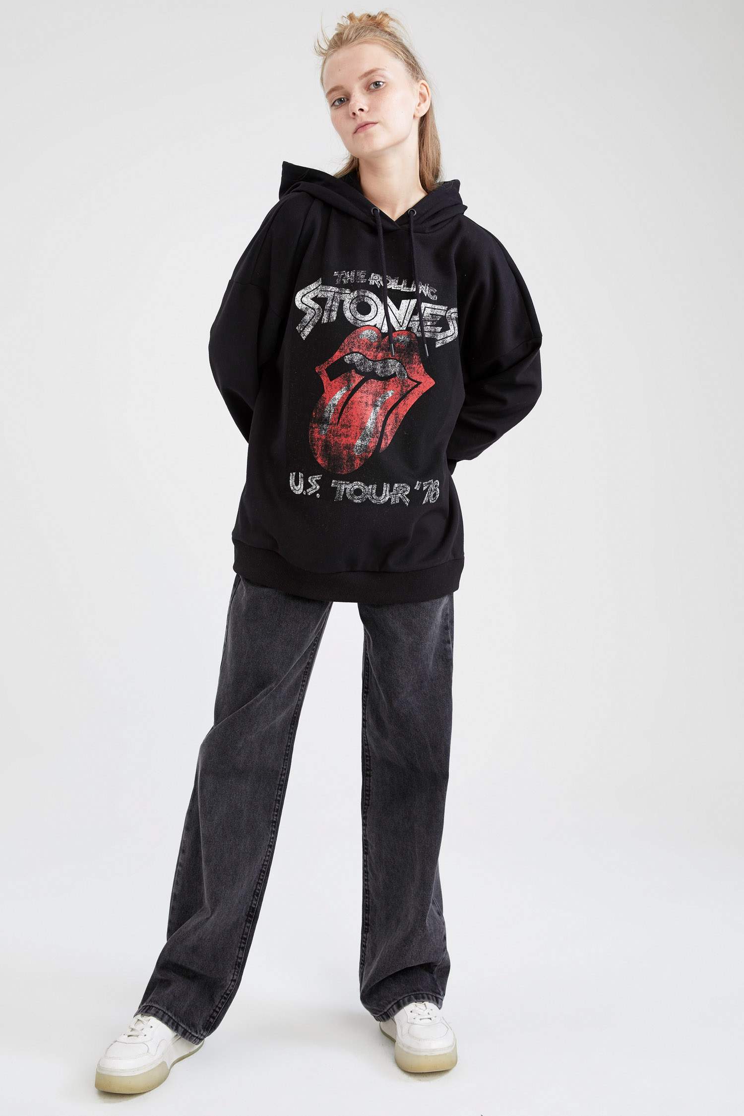 Oversize Fit Rolling Stones Lisanslı Kapüşonlu Sweatshirt