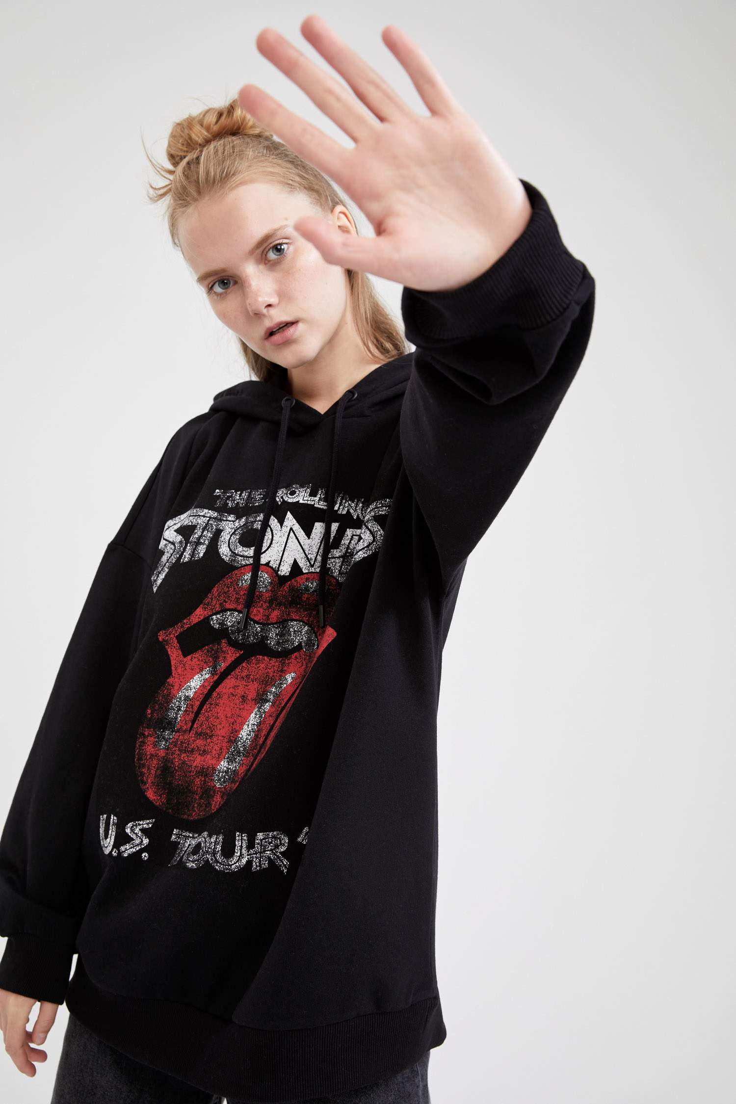Oversize Fit Rolling Stones Lisanslı Kapüşonlu Sweatshirt