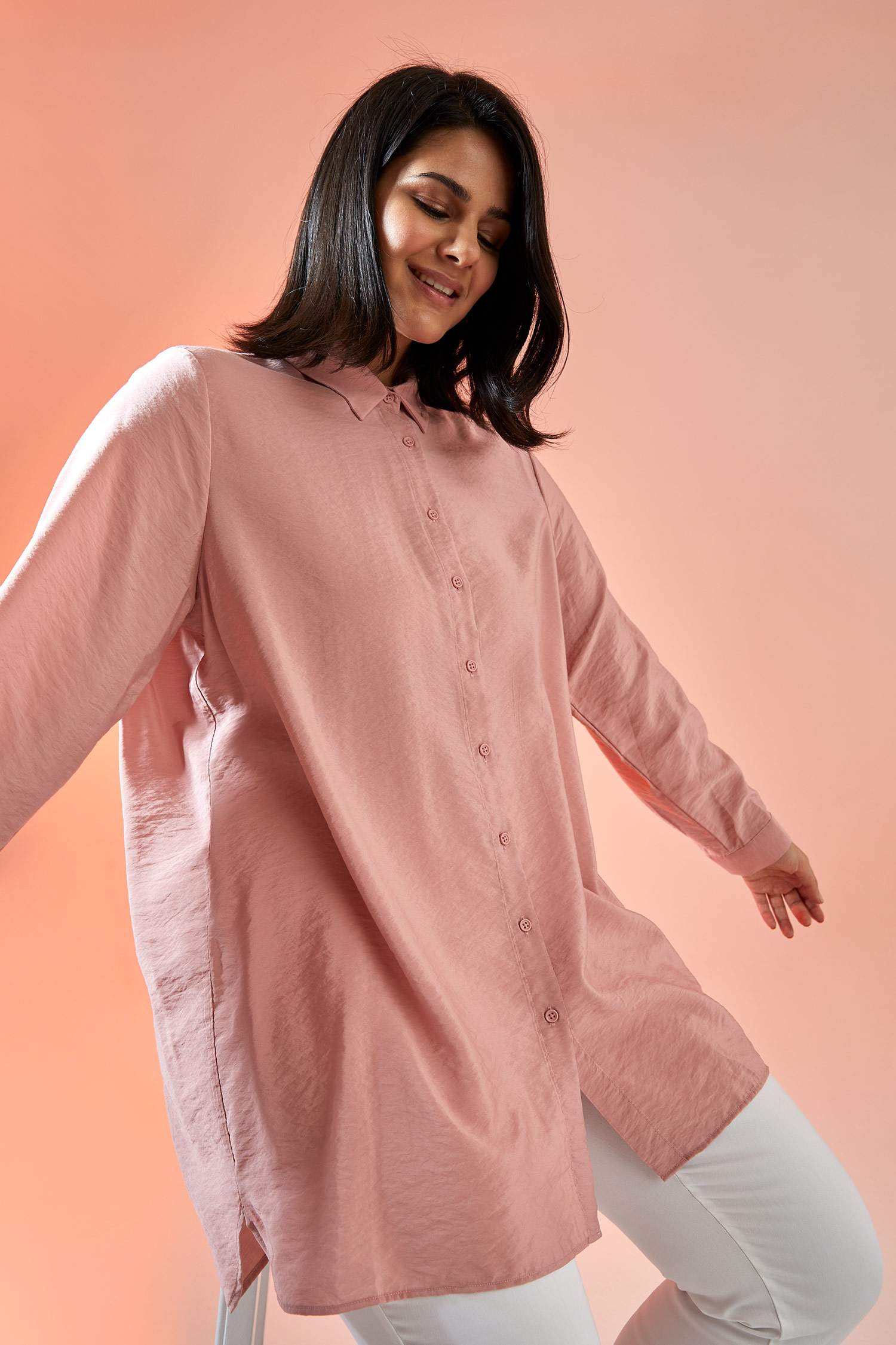 Basic Relax Fit Dokuma Büyük Beden Gömlek Tunik