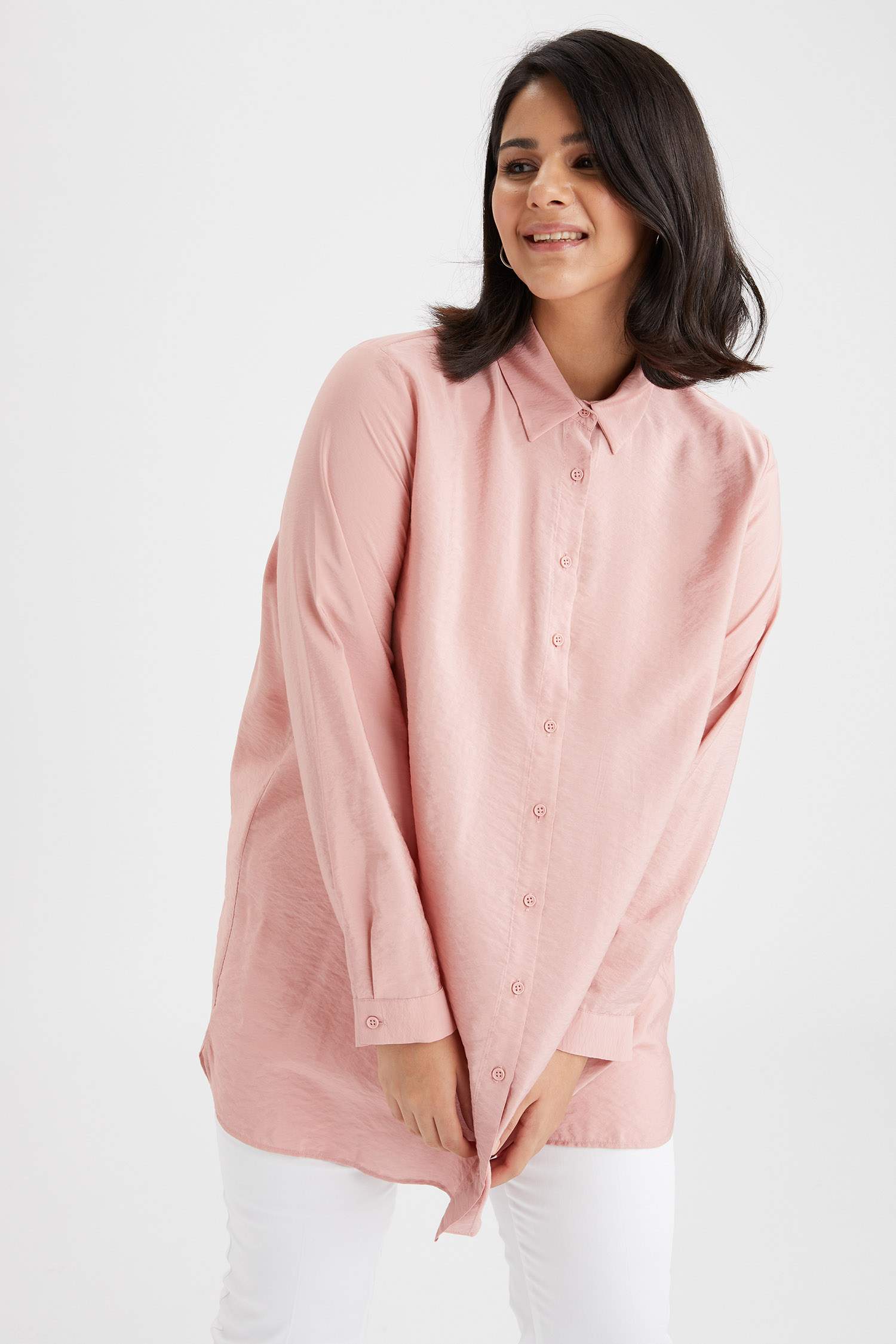 Basic Relax Fit Dokuma Büyük Beden Gömlek Tunik