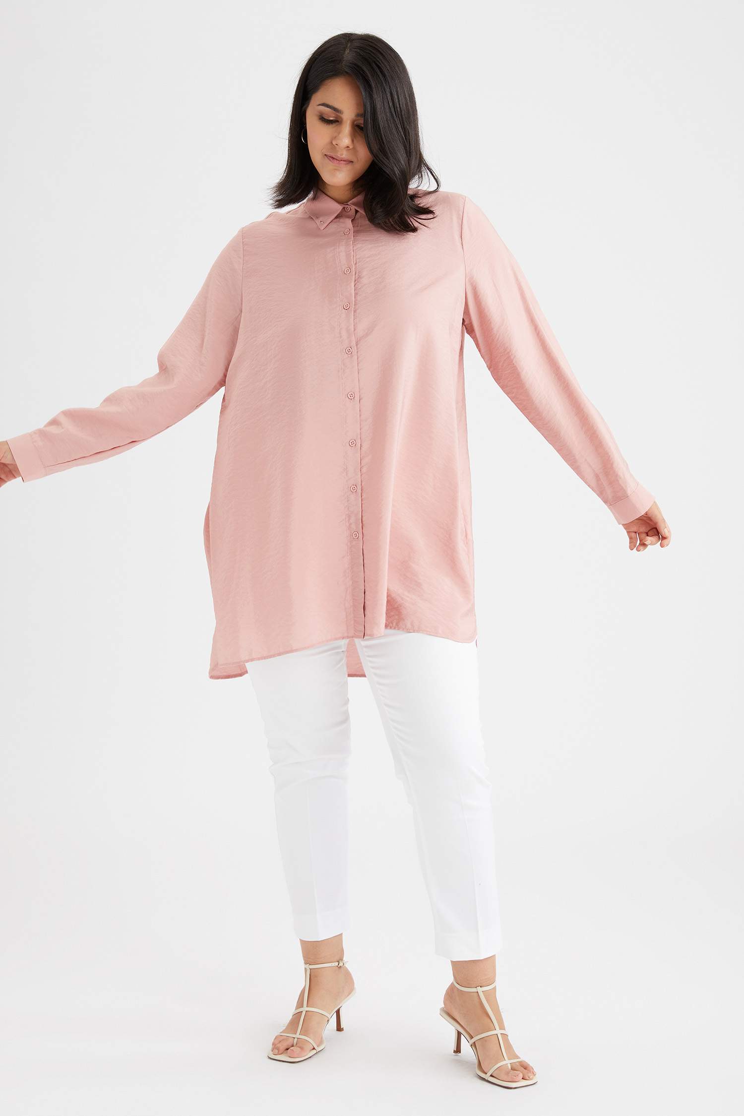 Basic Relax Fit Dokuma Büyük Beden Gömlek Tunik