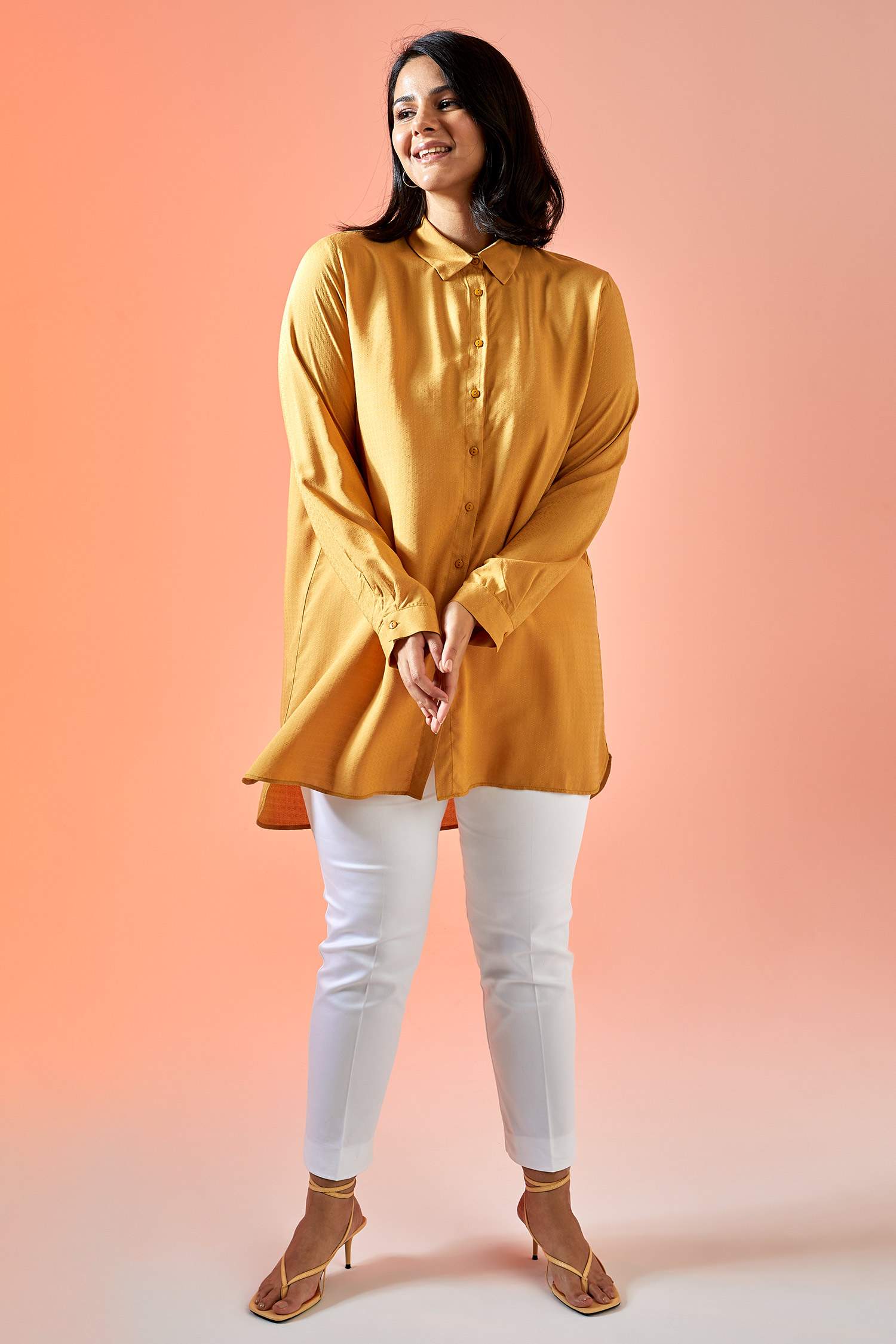Basic Relax Fit Dokuma Büyük Beden Gömlek Tunik
