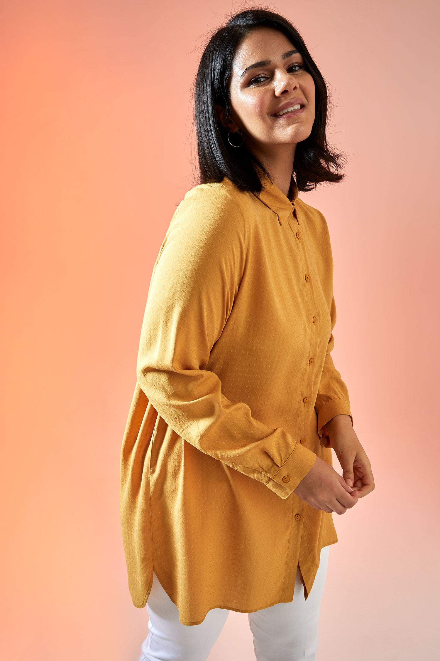 Basic Relax Fit Dokuma Büyük Beden Gömlek Tunik