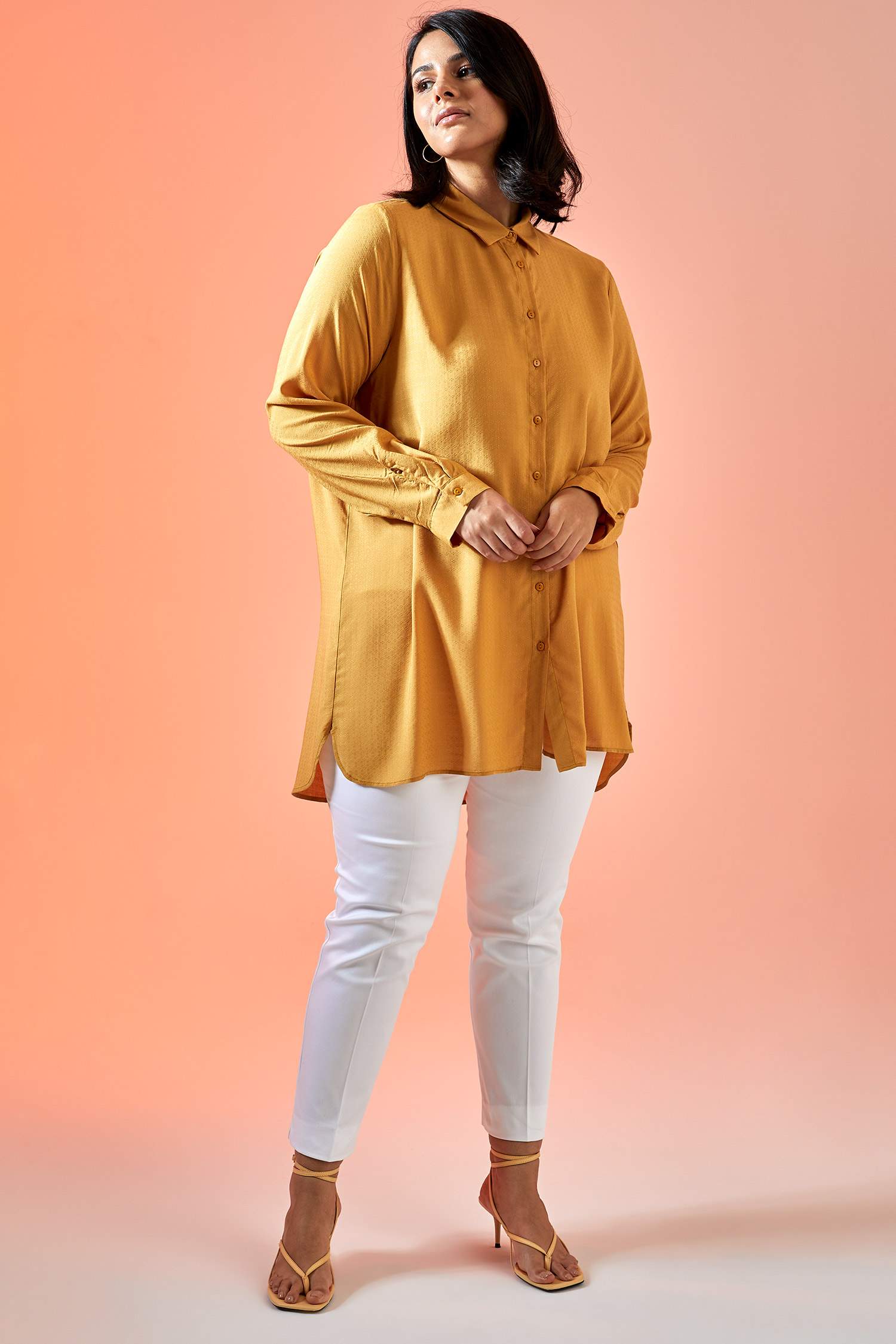 Basic Relax Fit Dokuma Büyük Beden Gömlek Tunik