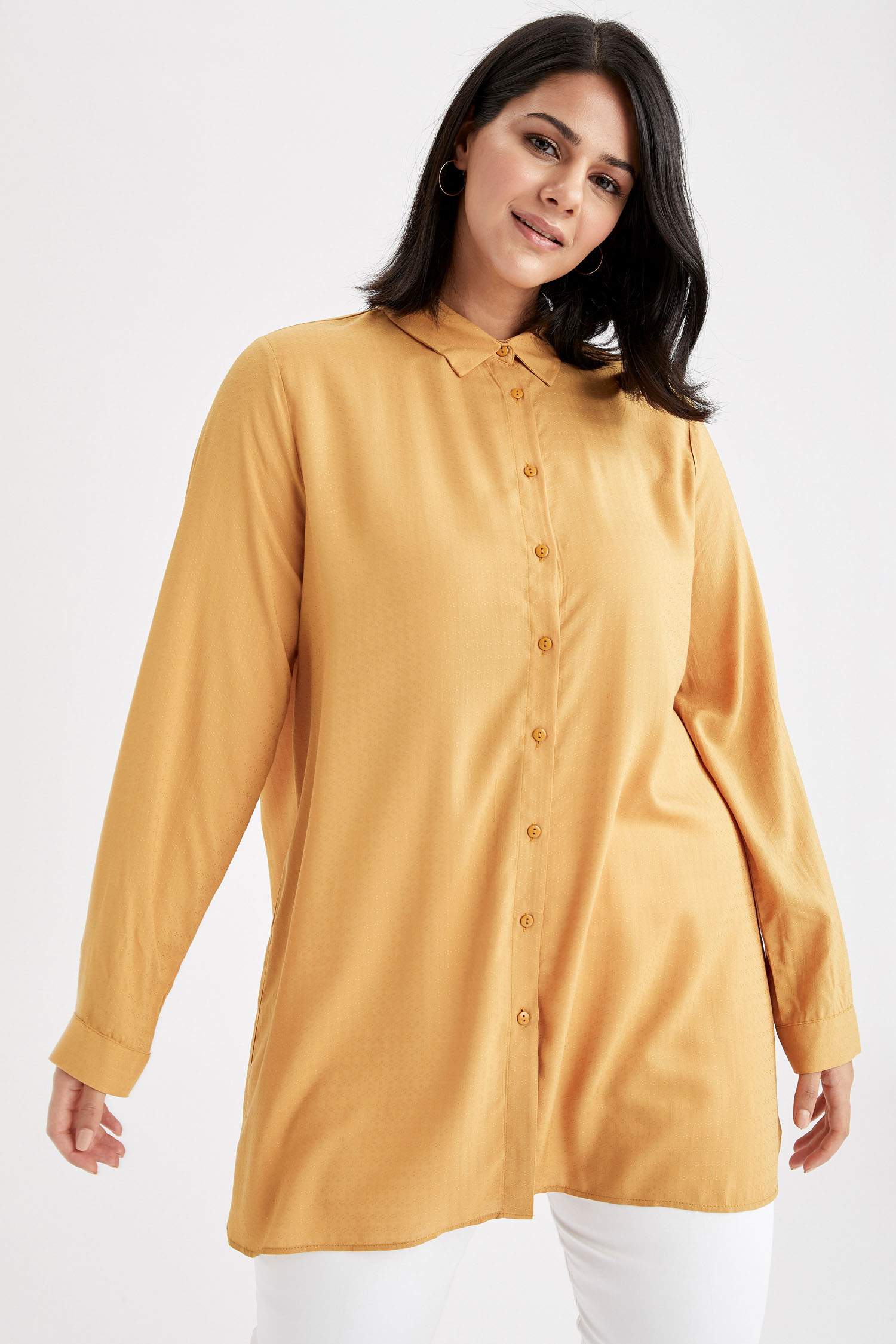 Basic Relax Fit Dokuma Büyük Beden Gömlek Tunik