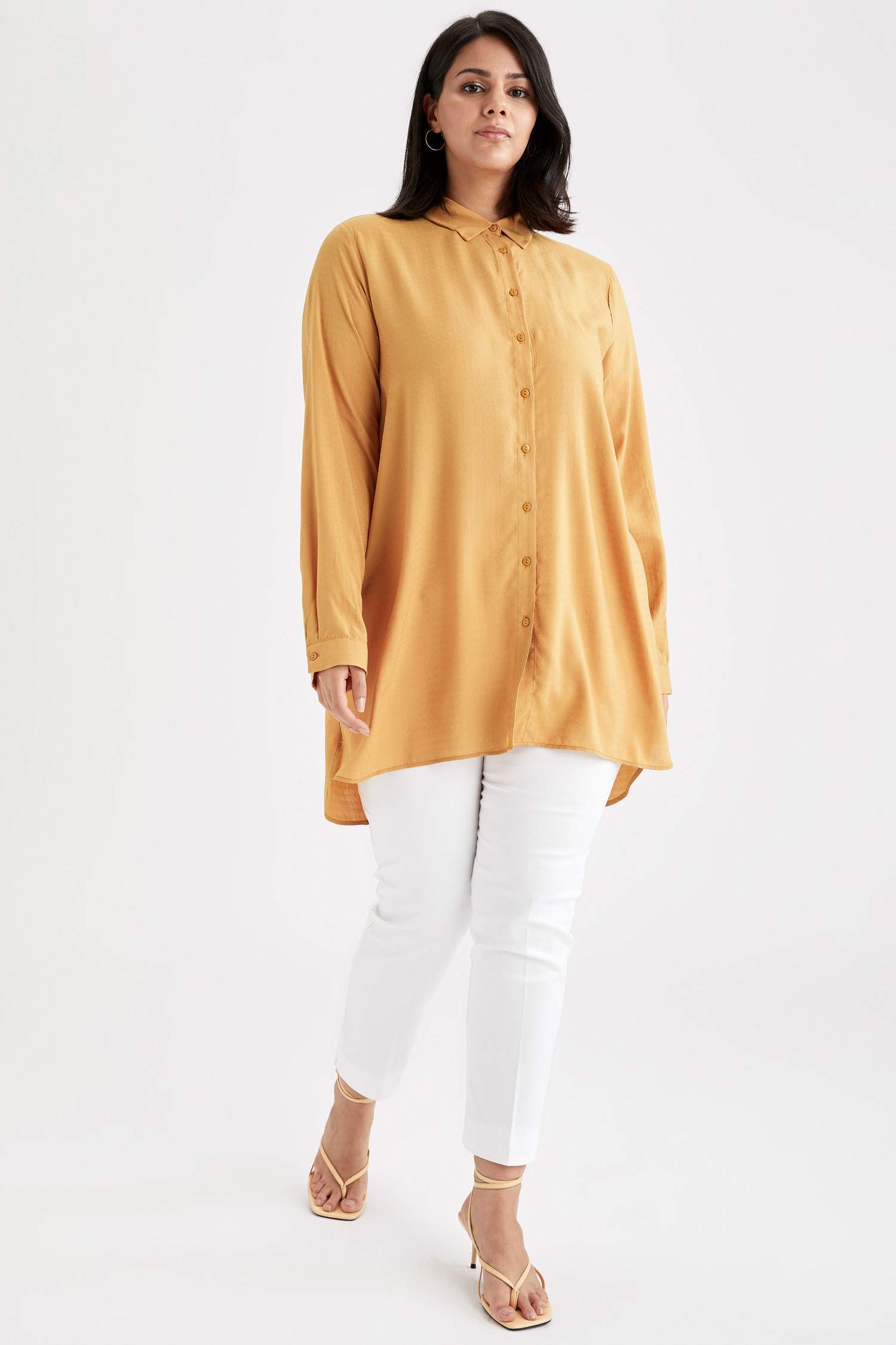 Basic Relax Fit Dokuma Büyük Beden Gömlek Tunik