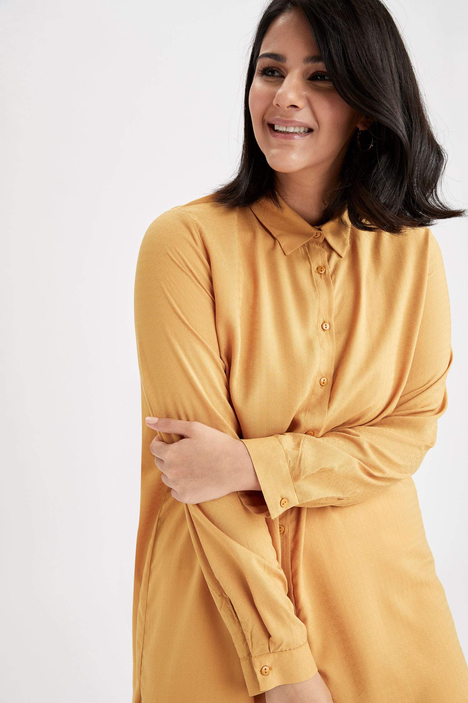 Basic Relax Fit Dokuma Büyük Beden Gömlek Tunik