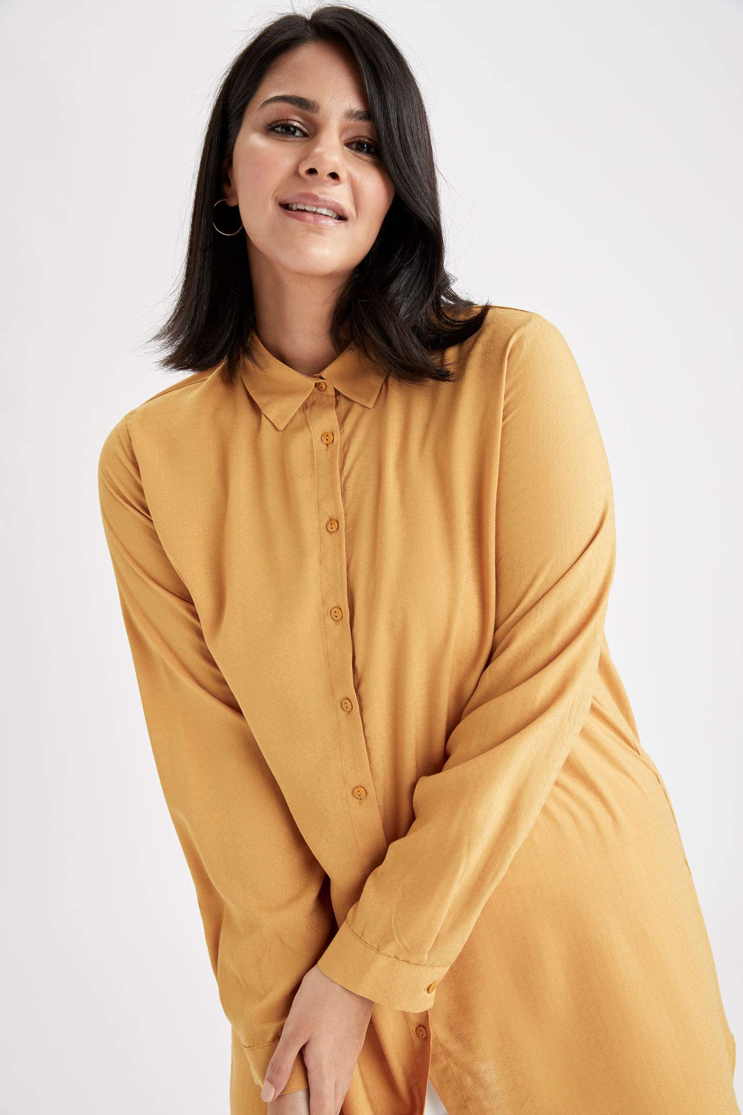 Basic Relax Fit Dokuma Büyük Beden Gömlek Tunik