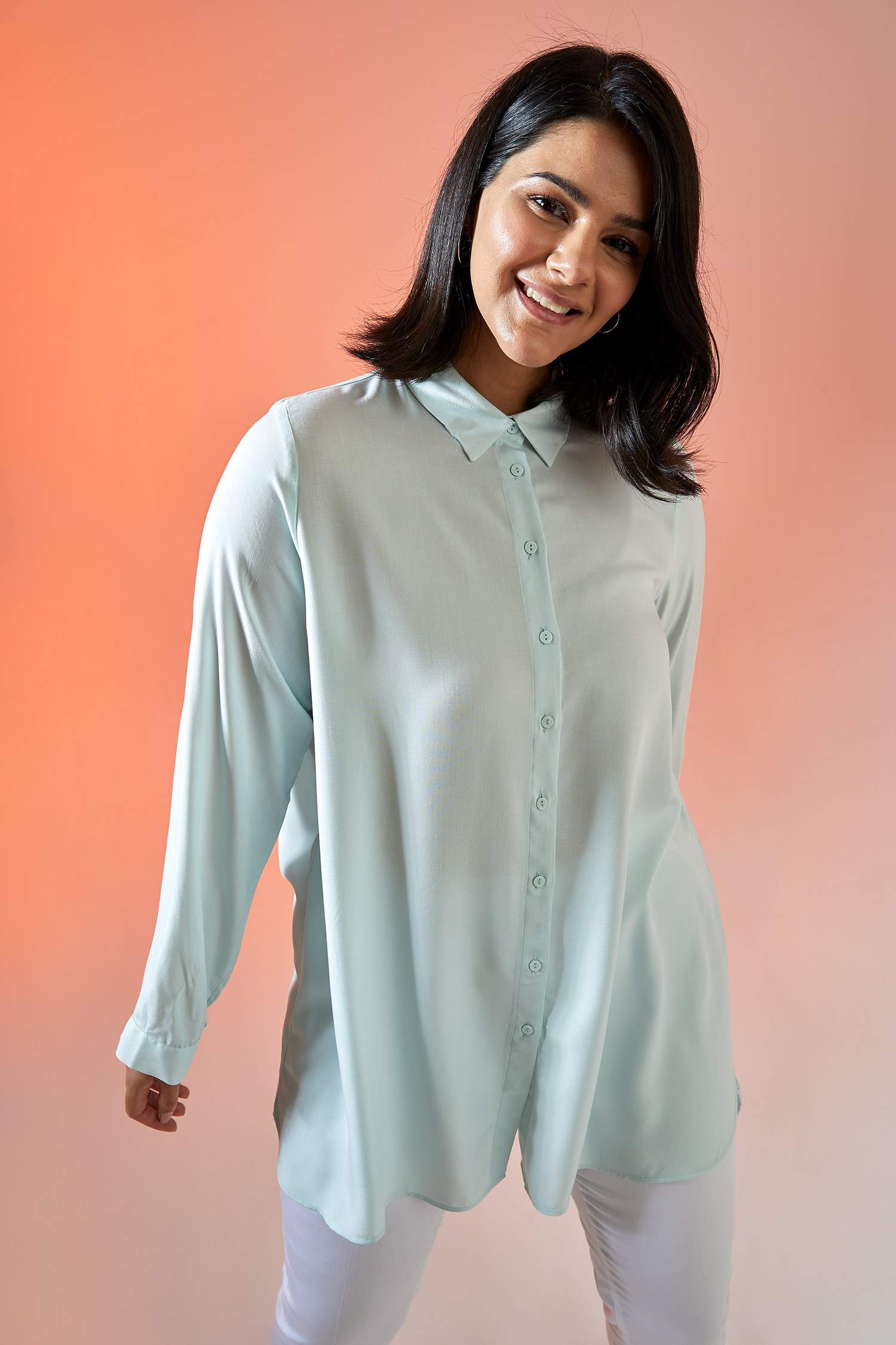 Basic Relax Fit Dokuma Büyük Beden Gömlek Tunik