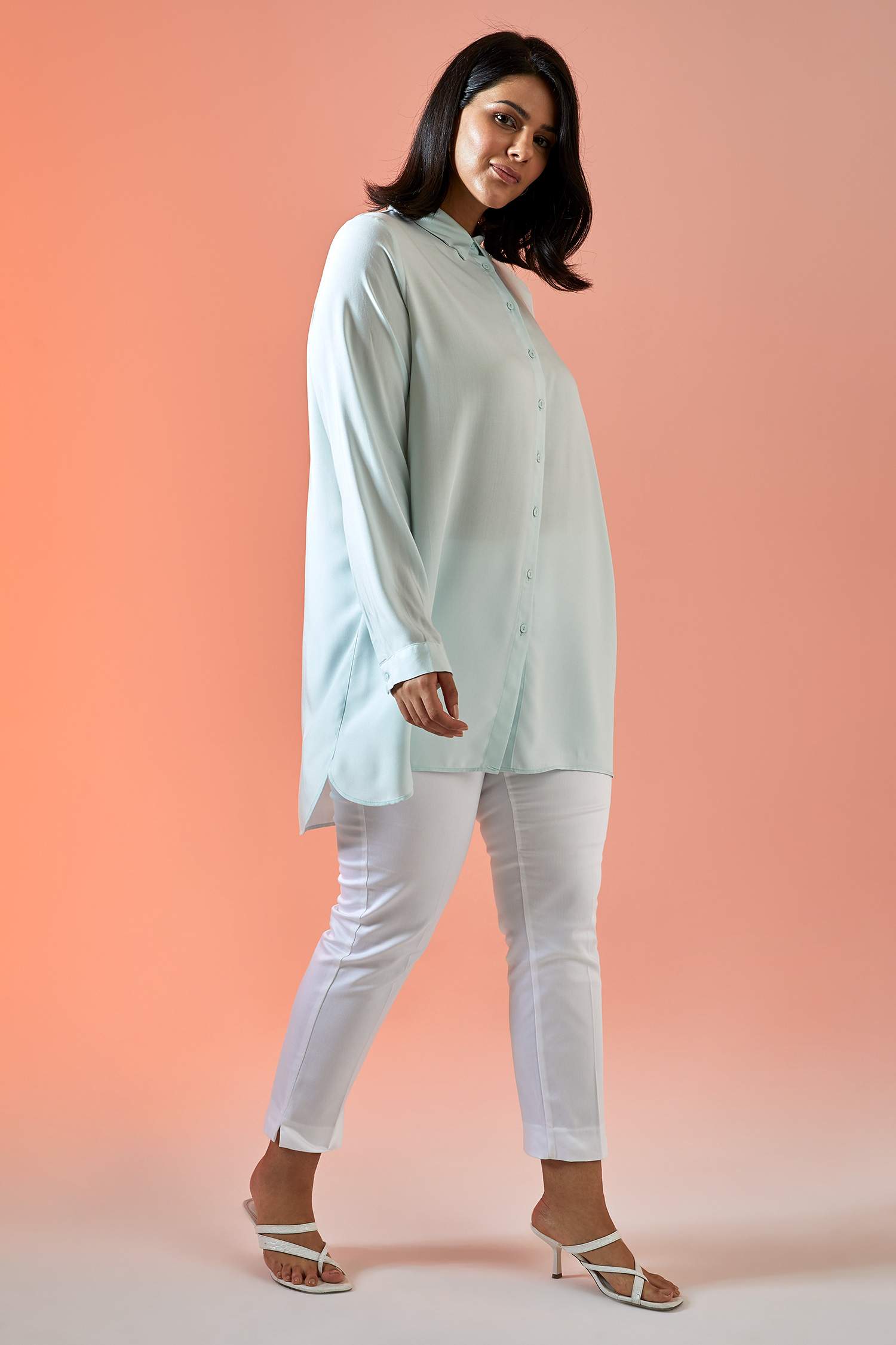 Basic Relax Fit Dokuma Büyük Beden Gömlek Tunik