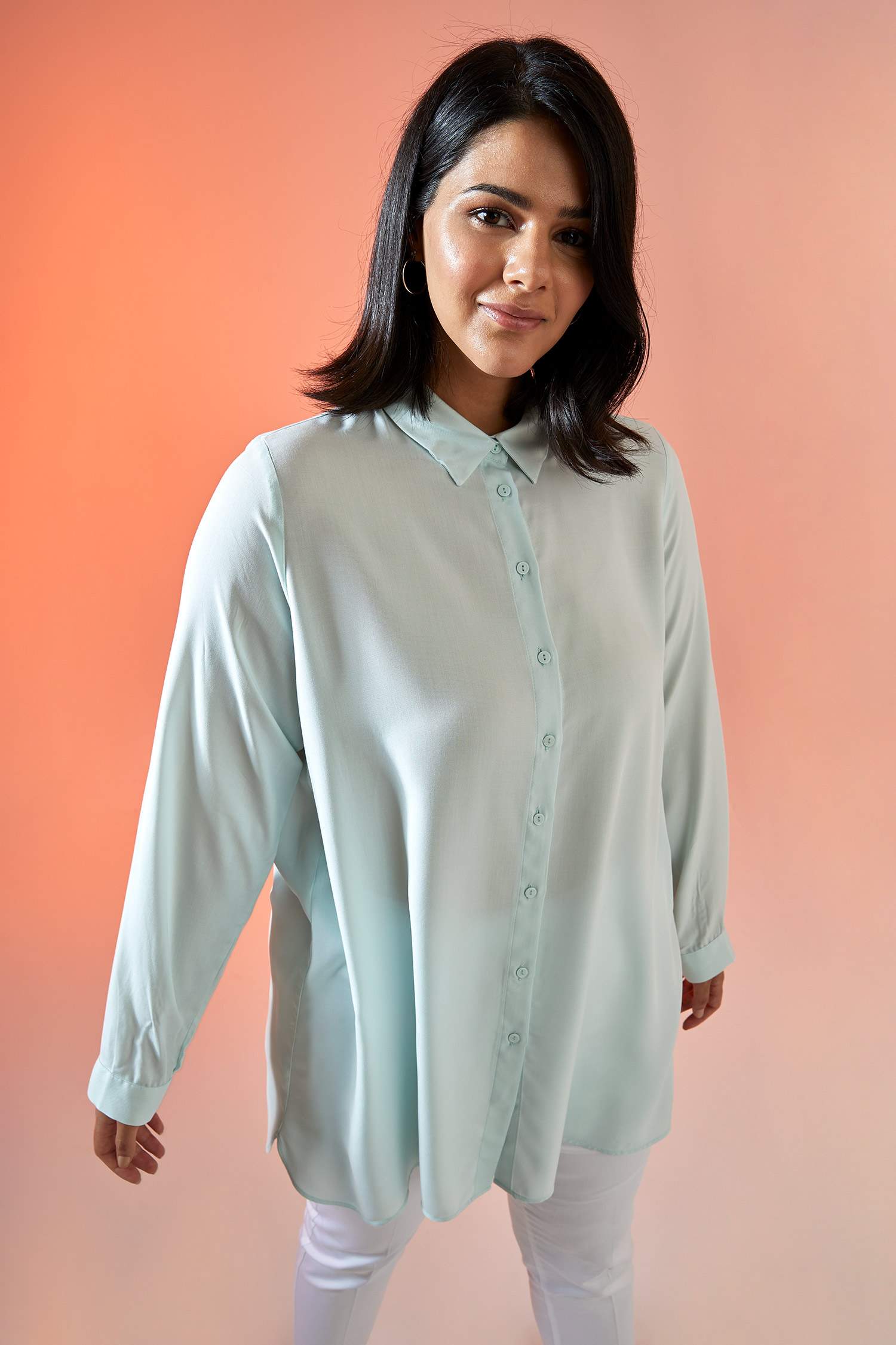 Basic Relax Fit Dokuma Büyük Beden Gömlek Tunik