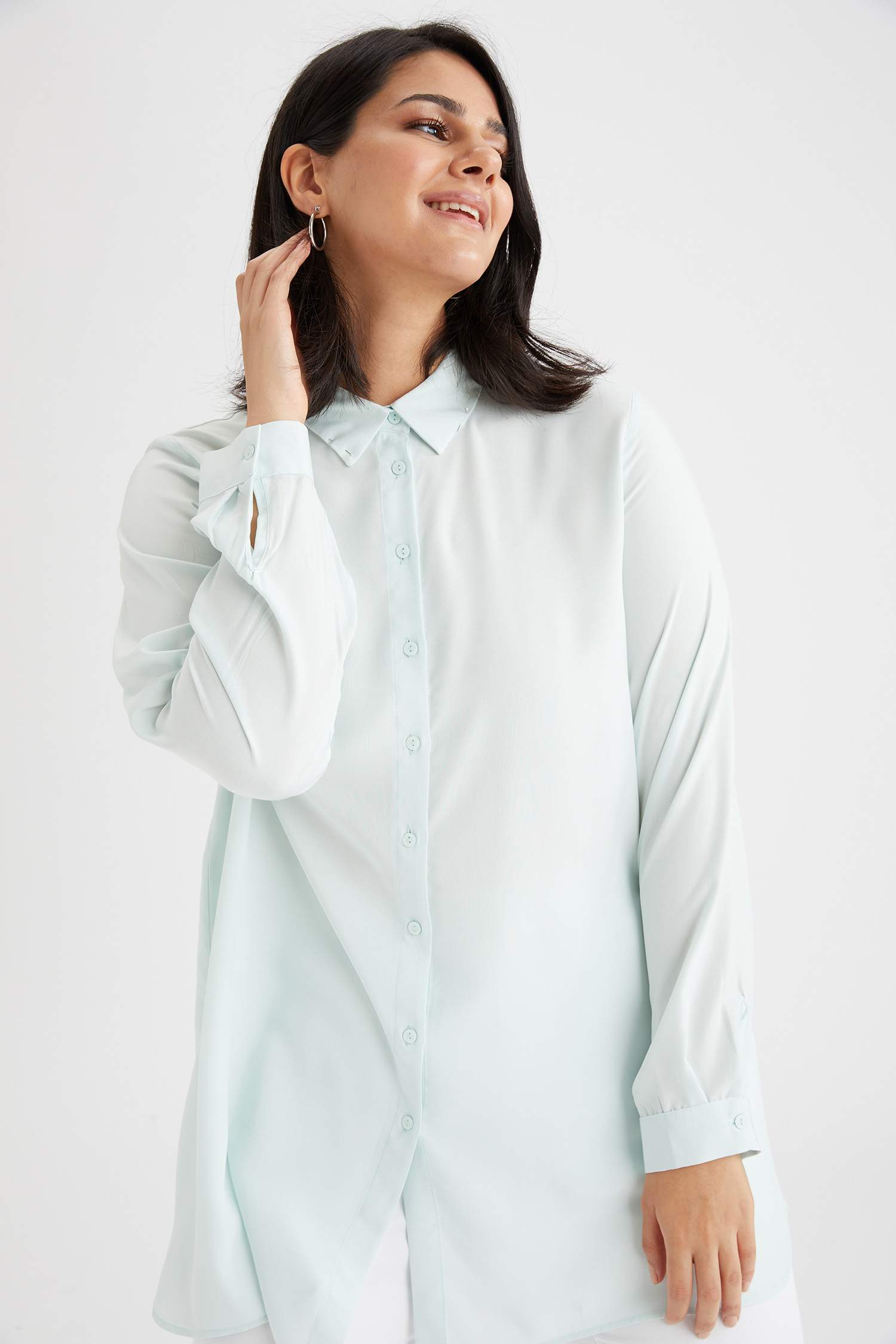 Basic Relax Fit Dokuma Büyük Beden Gömlek Tunik