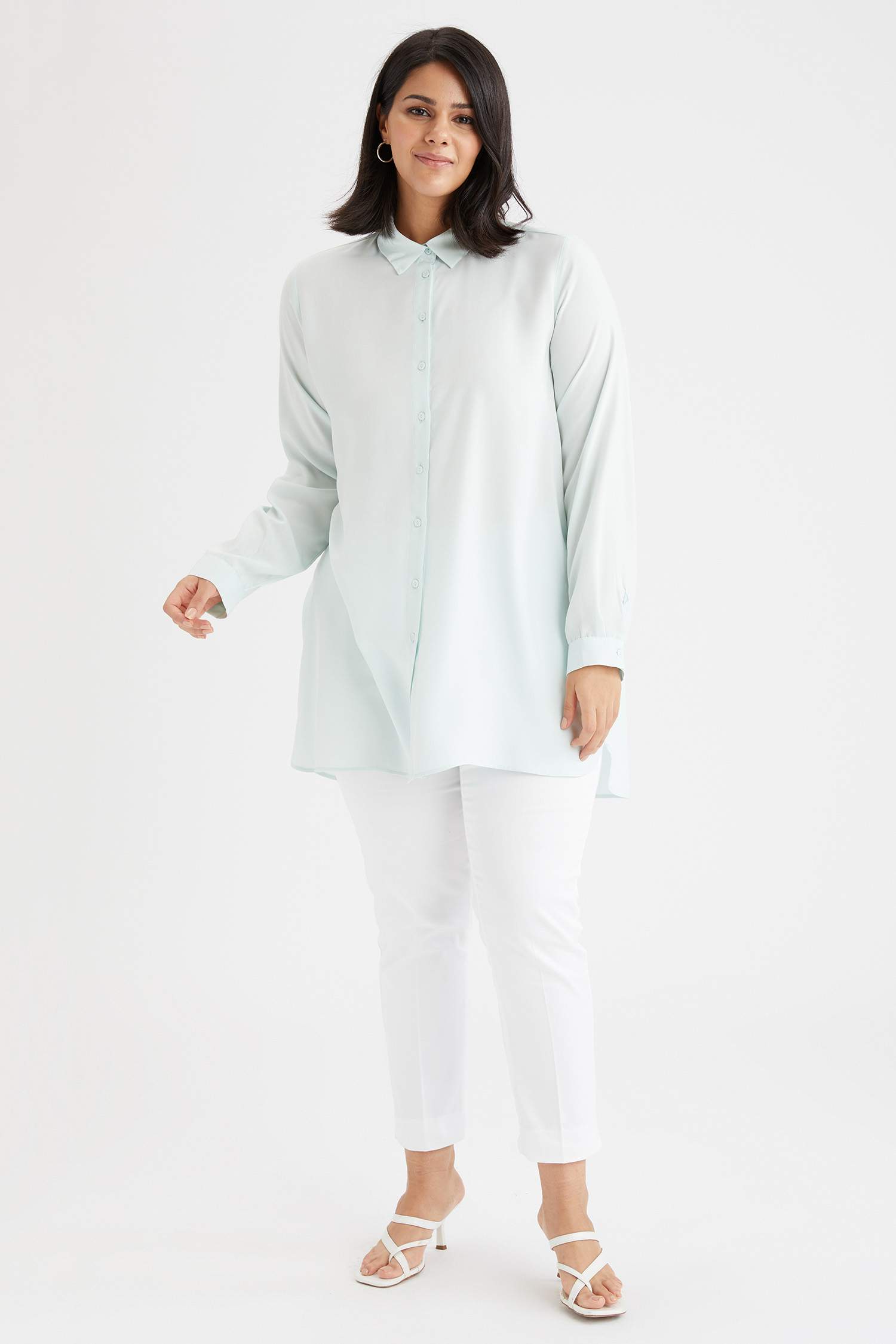 Basic Relax Fit Dokuma Büyük Beden Gömlek Tunik