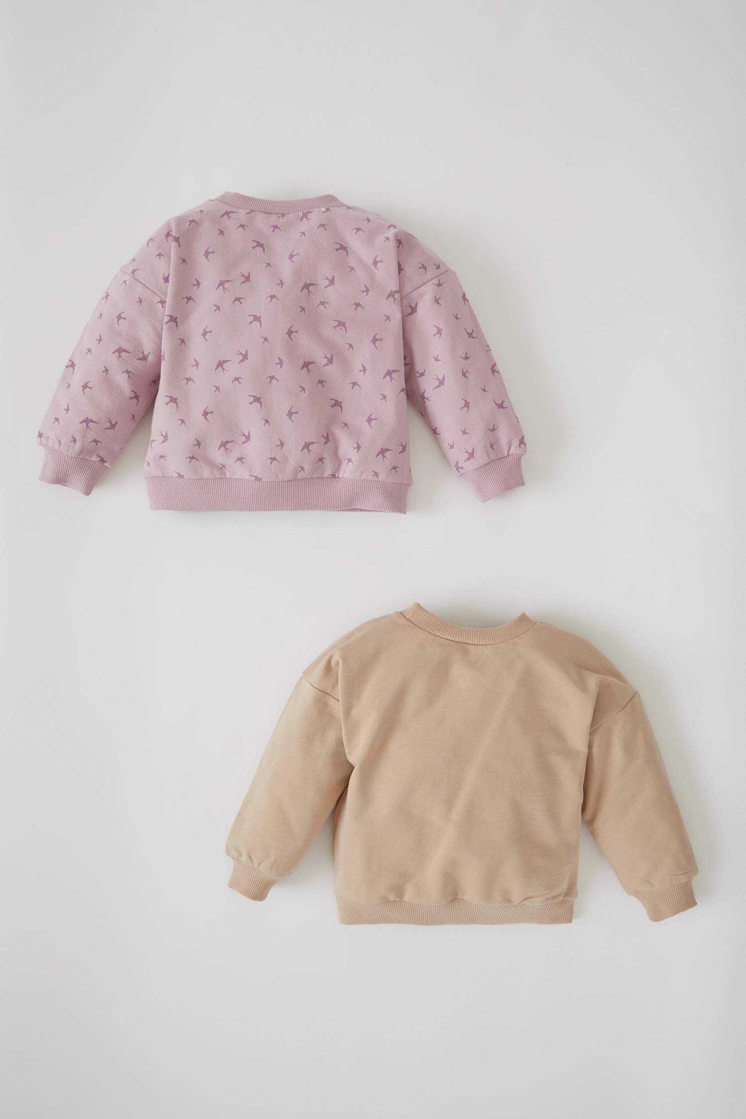 Kız Bebek Regular Fit Kırlangıç Desenli 2'li Bisiklet Yaka Sweatshirt