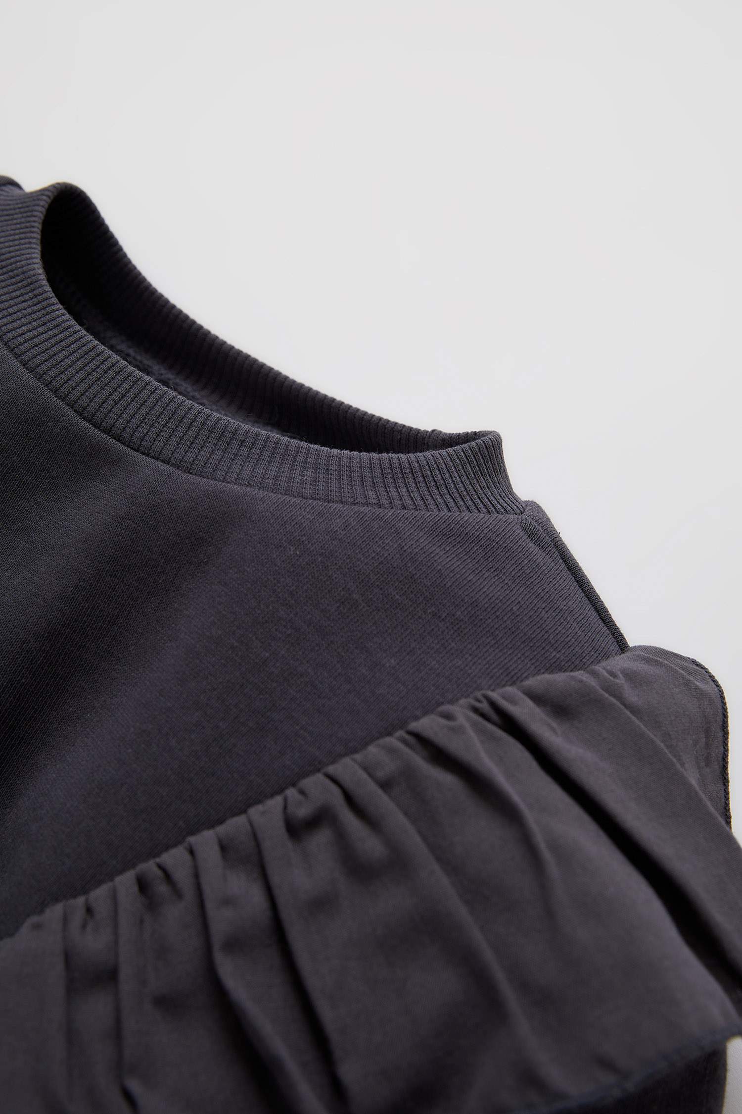 Kız Bebek Regular Fit Bisiklet Yaka Fırfırlı İçi Yumuşak Tüylü Sweatshirt