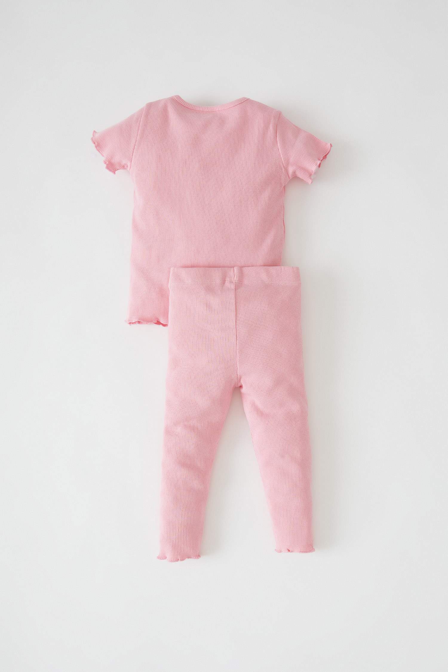 Kız Bebek Kalp Baskılı Fitilli Esnek Dokulu Kısa Kollu Pijama Takımı