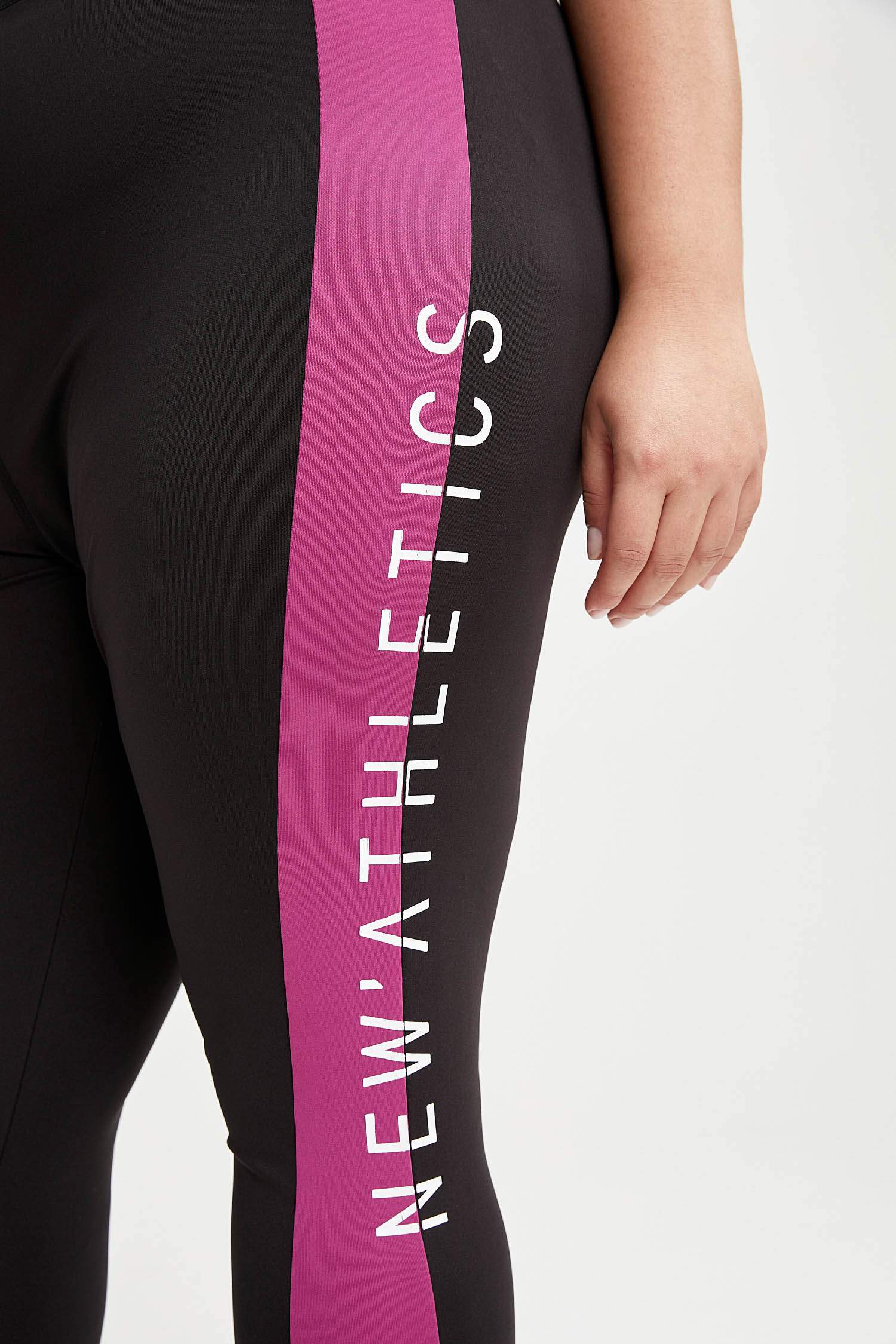 Slogan Baskılı Renk Bloklu Slim Fit Yüksek Bel Büyük Beden Tayt