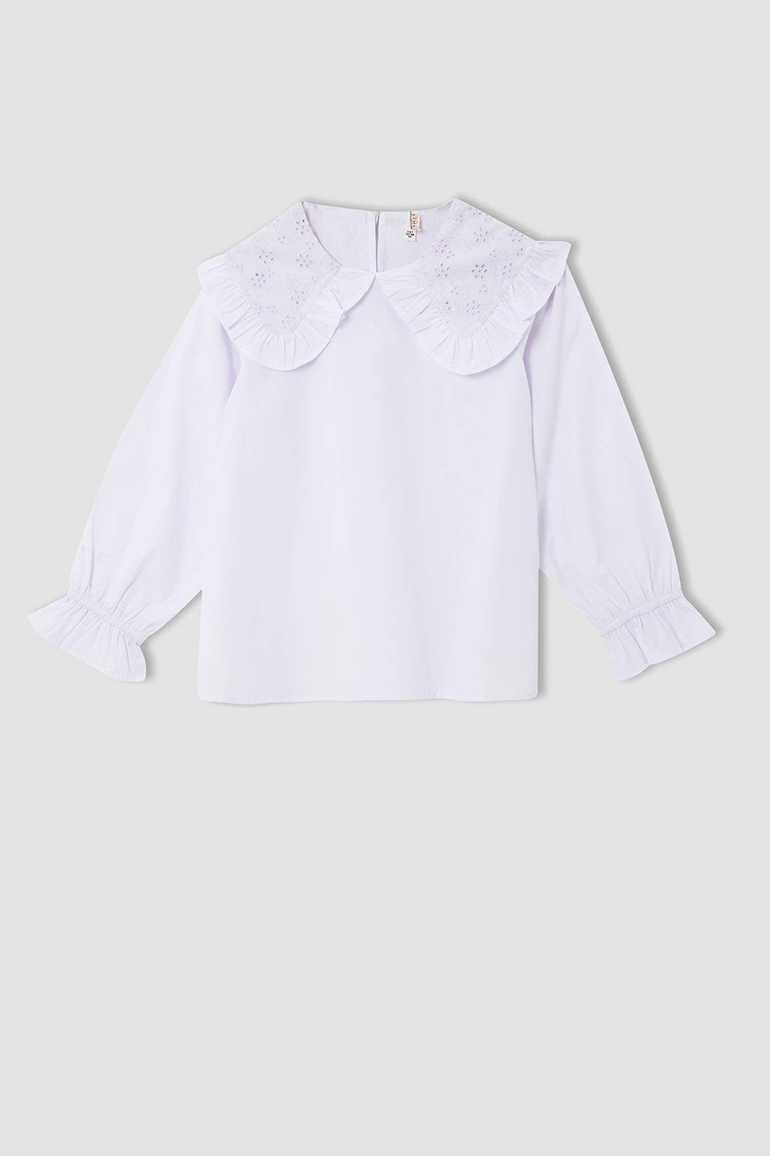 Kız Çocuk Regular Fit Geniş Yakalı Uzun Kollu Poplin Bluz
