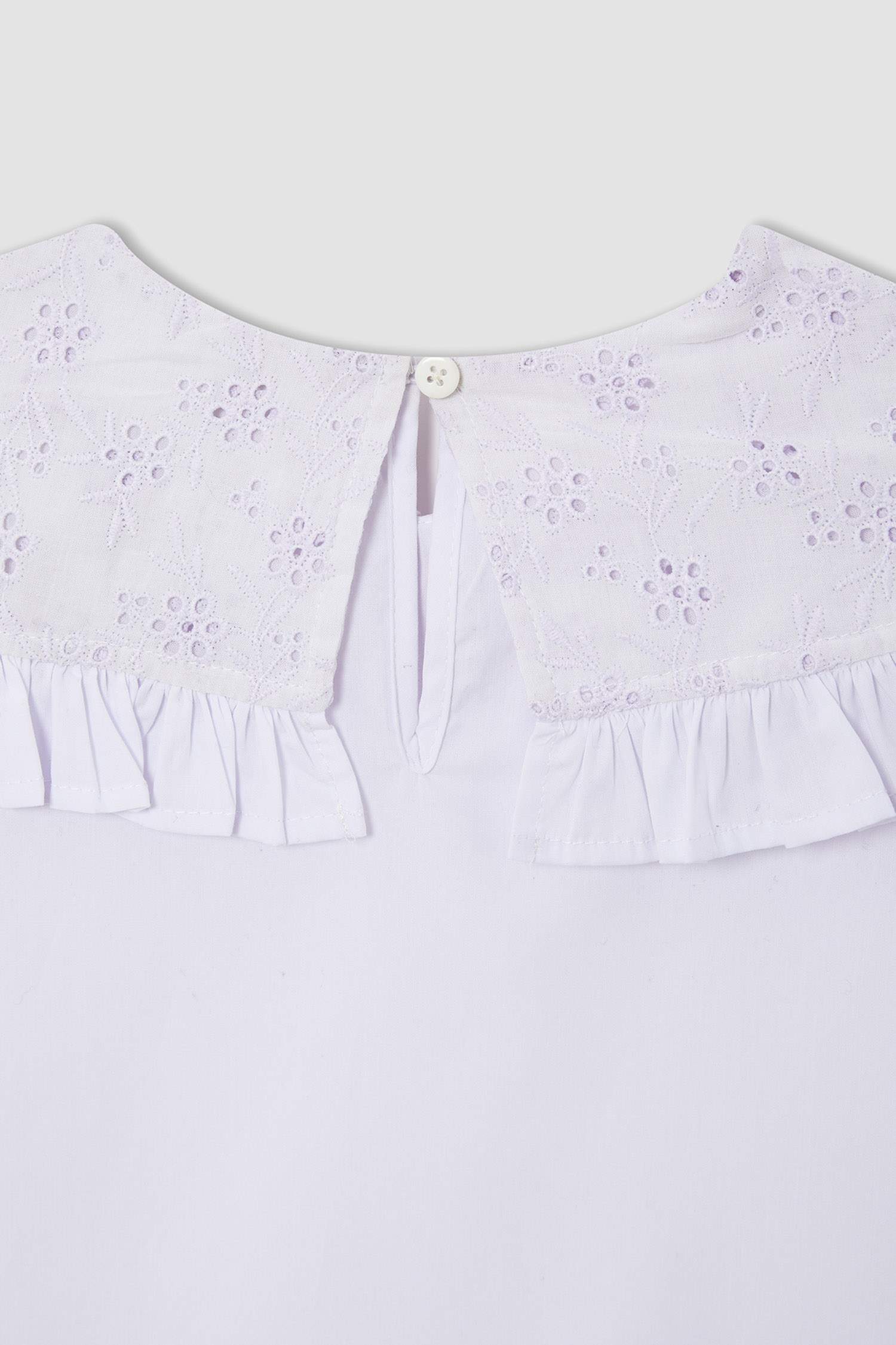 Kız Çocuk Regular Fit Geniş Yakalı Uzun Kollu Poplin Bluz