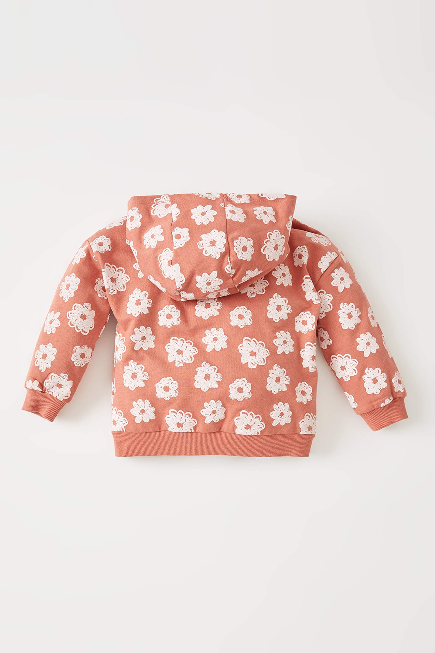 Kız Bebek Çiçek Desenli Kapüşonlu Sweat Hırka