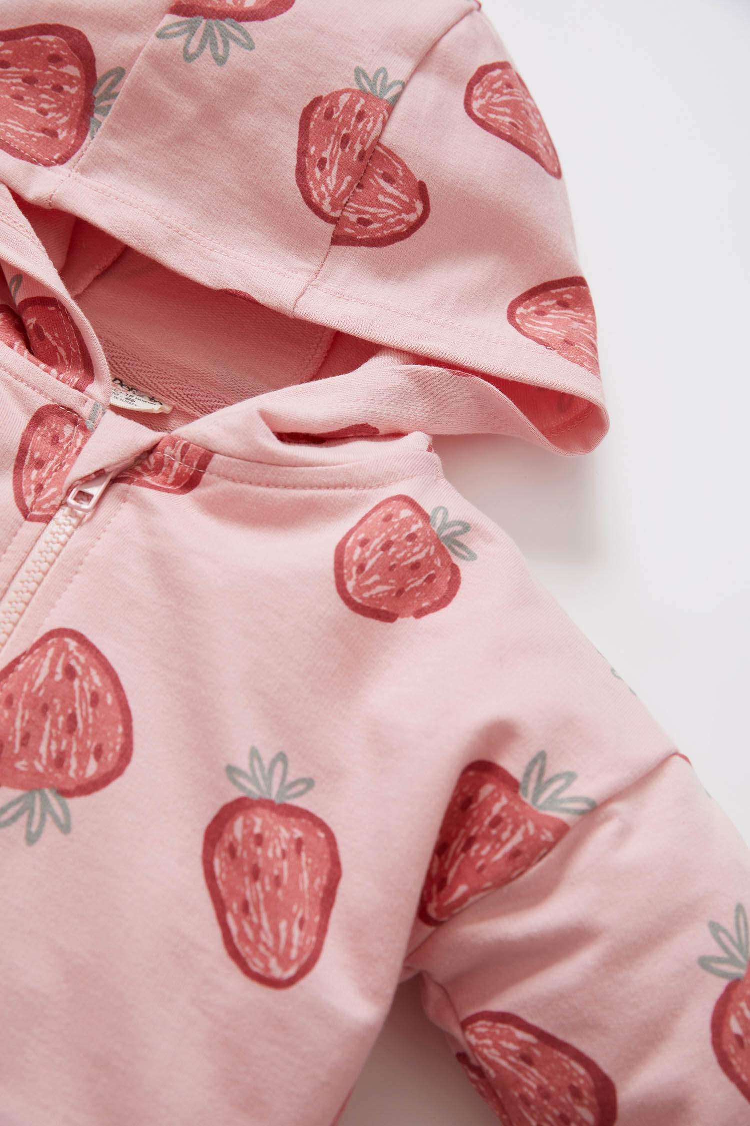 Kız Bebek Çilek Desenli Kapüşonlu Sweat
