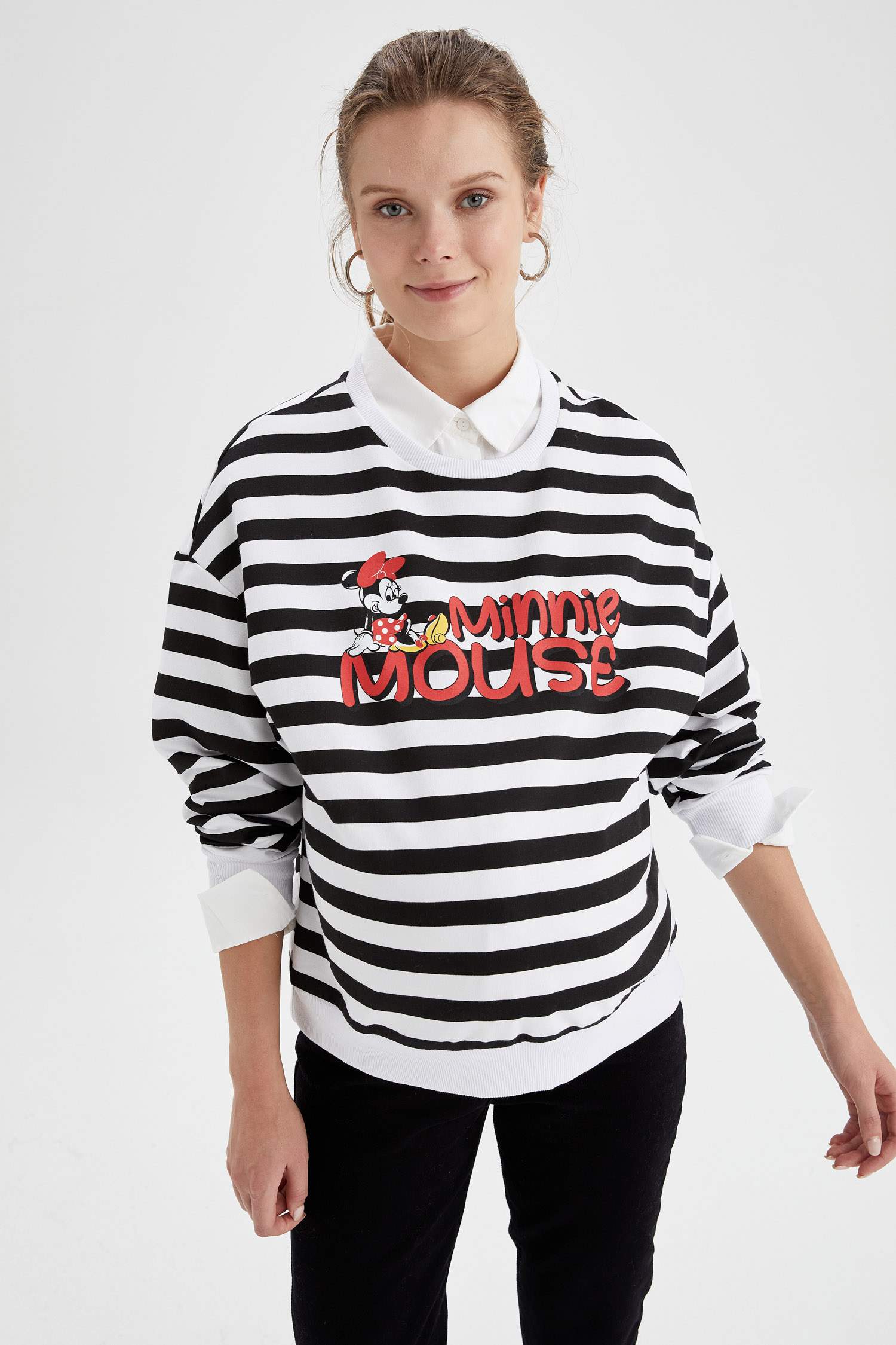 Hamile Disney Mickey ve Minnie Lisanslı Bisiklet Yaka Sweatshirt