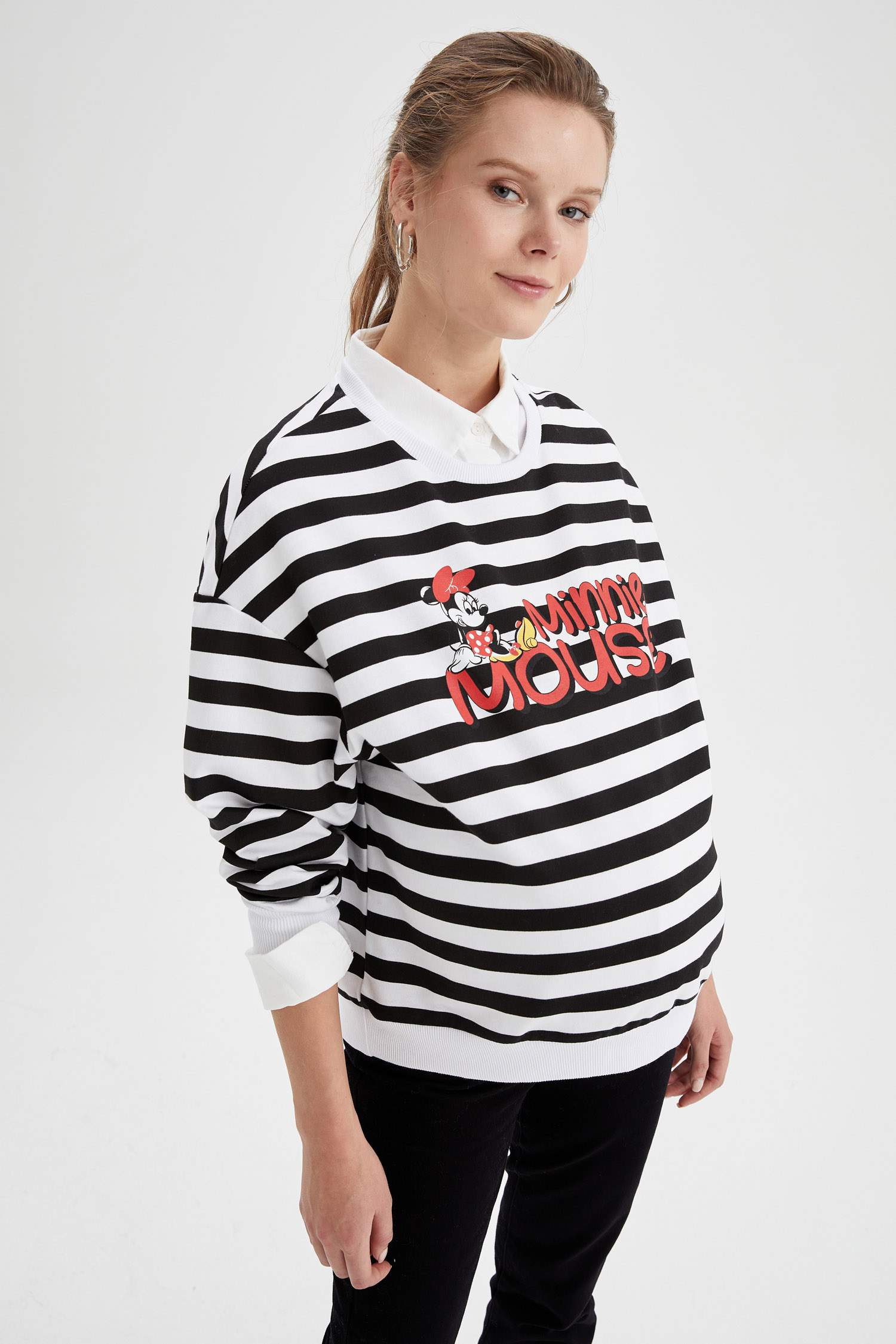 Hamile Disney Mickey ve Minnie Lisanslı Bisiklet Yaka Sweatshirt