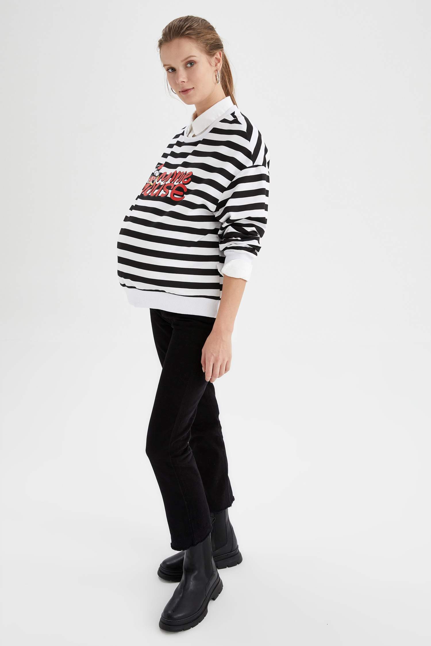 Hamile Disney Mickey ve Minnie Lisanslı Bisiklet Yaka Sweatshirt