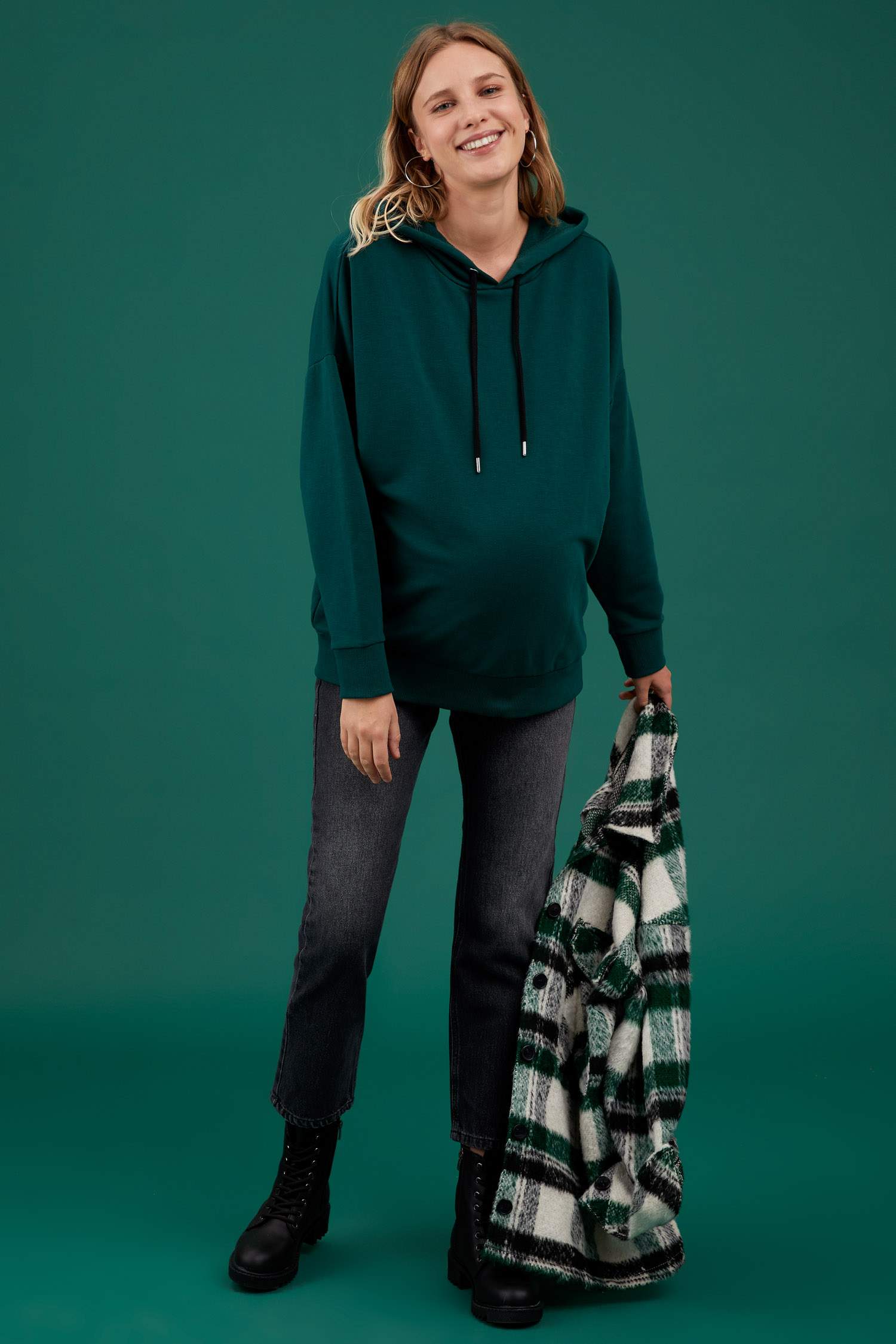 Regular Fit Kapüşonlu Basic Uzun Kollu Hamile Sweatshirt