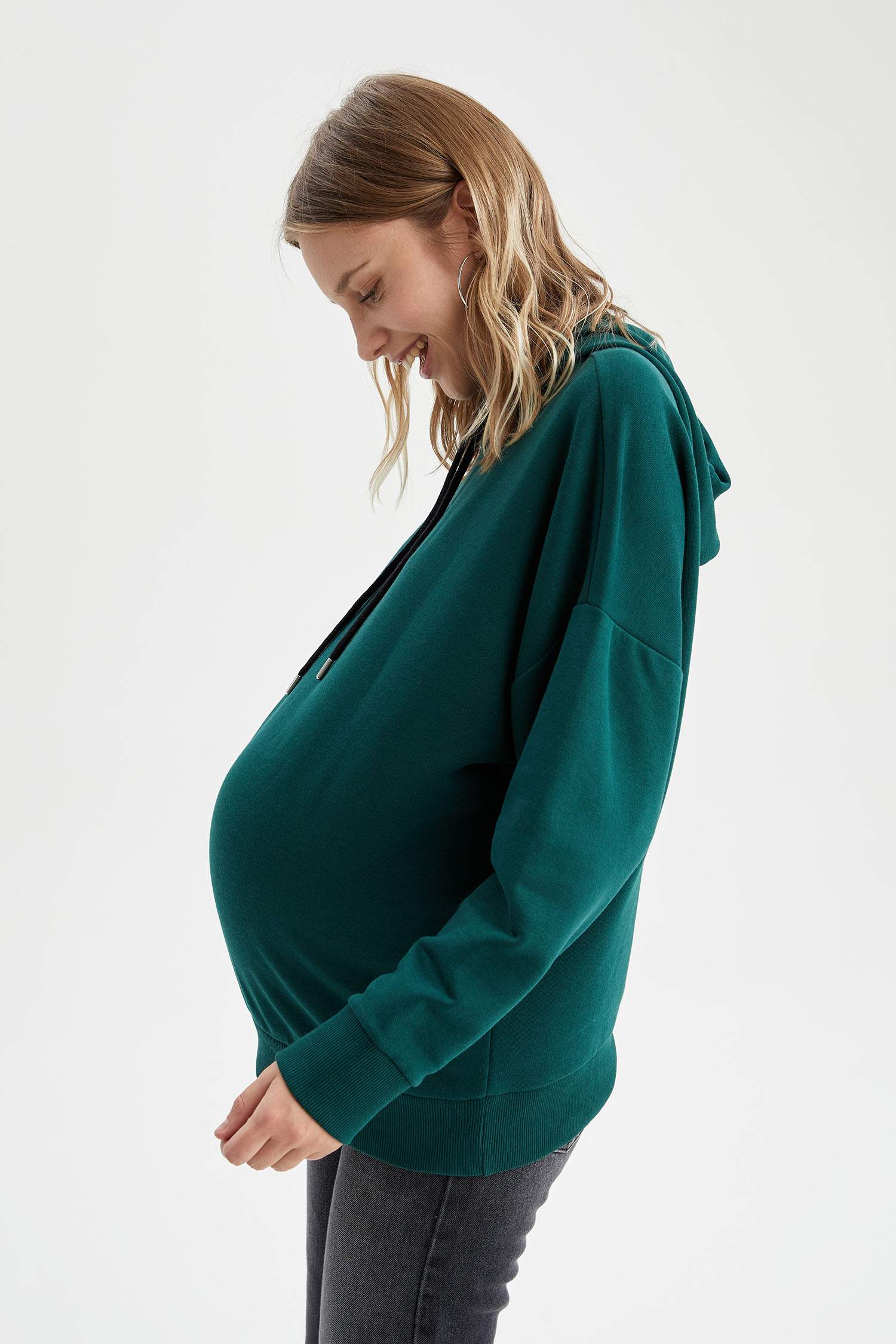 Regular Fit Kapüşonlu Basic Uzun Kollu Hamile Sweatshirt