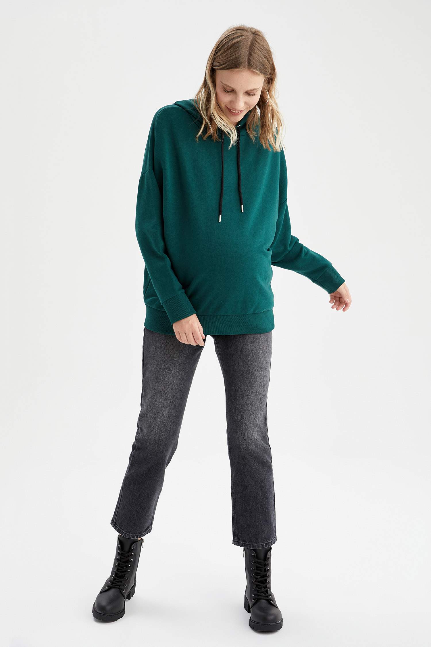 Regular Fit Kapüşonlu Basic Uzun Kollu Hamile Sweatshirt