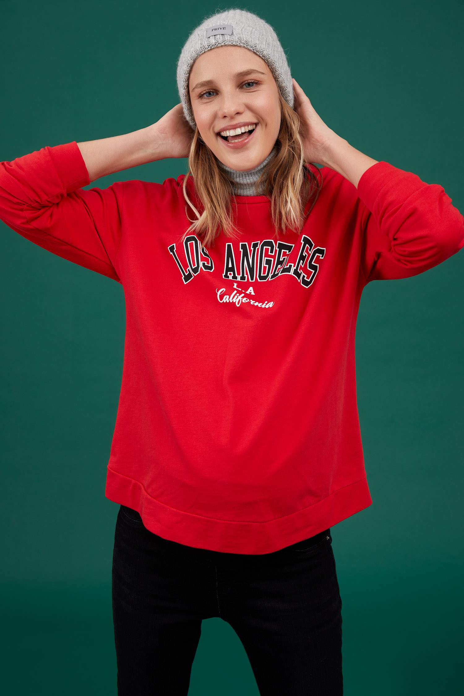 Regular Fit Bisiklet Yaka Baskılı Hamile Sweatshirt