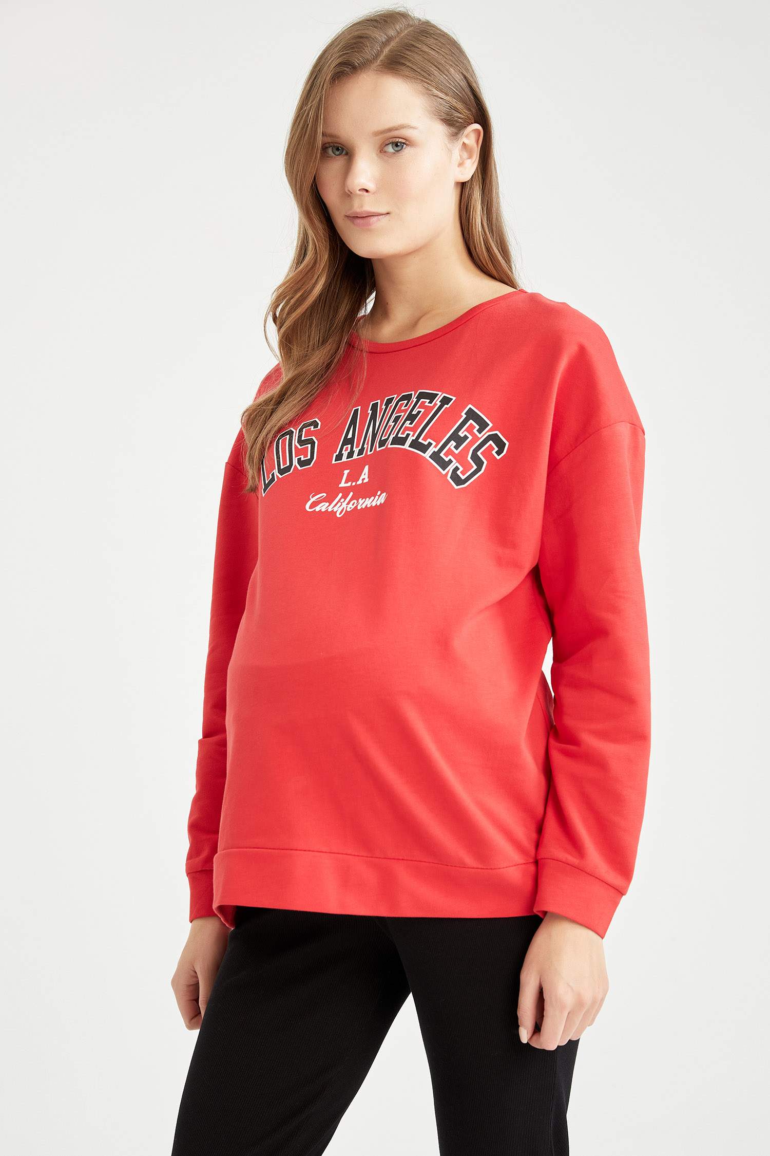 Regular Fit Bisiklet Yaka Baskılı Hamile Sweatshirt