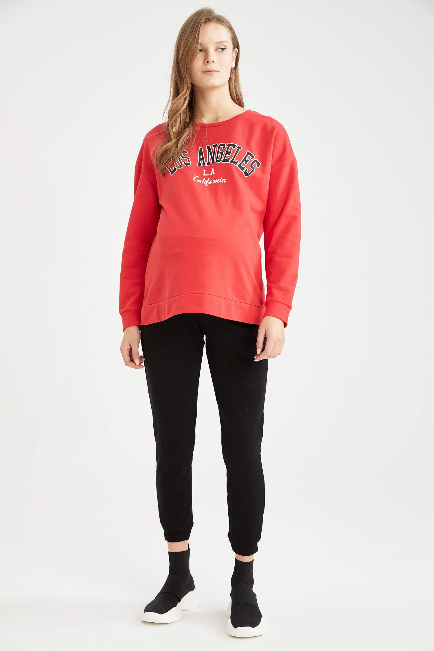 Regular Fit Bisiklet Yaka Baskılı Hamile Sweatshirt