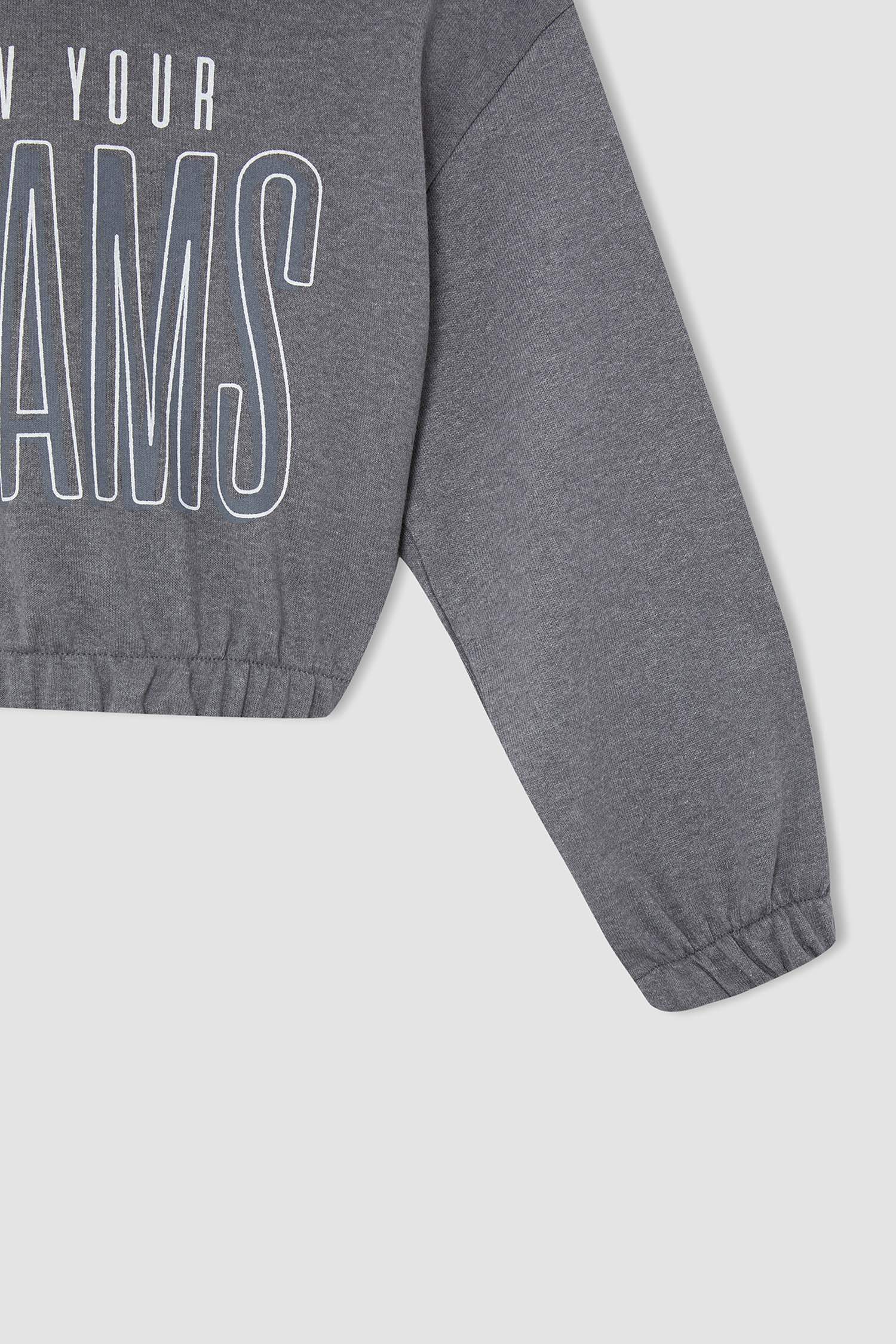 Kız Çocuk Regular Fit Kapüşonlu Baskılı 2'li Sweatshirt