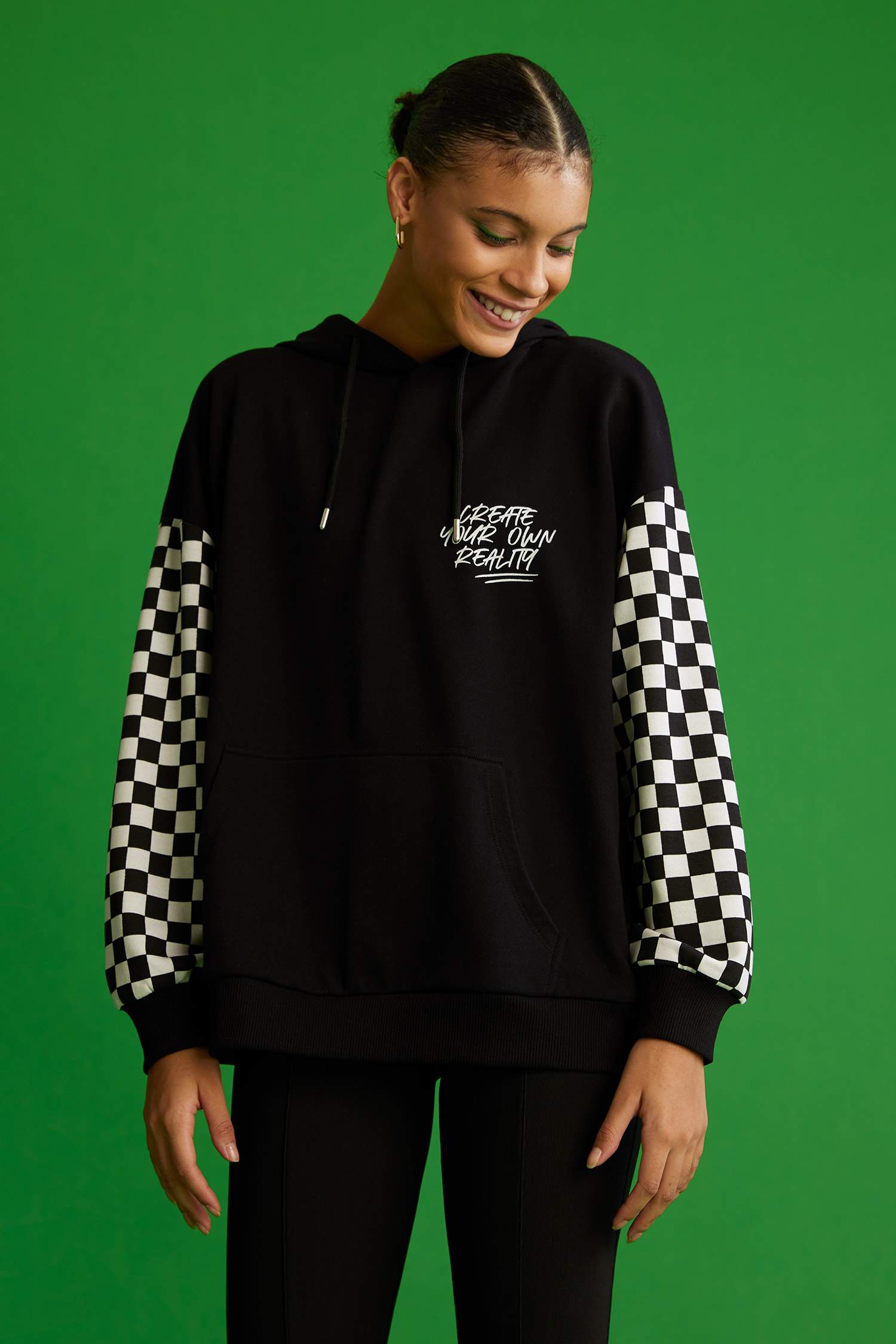 Coool Slogan Baskılı Oversize Fit Kapüşonlu Uzun Kollu Sweatshirt