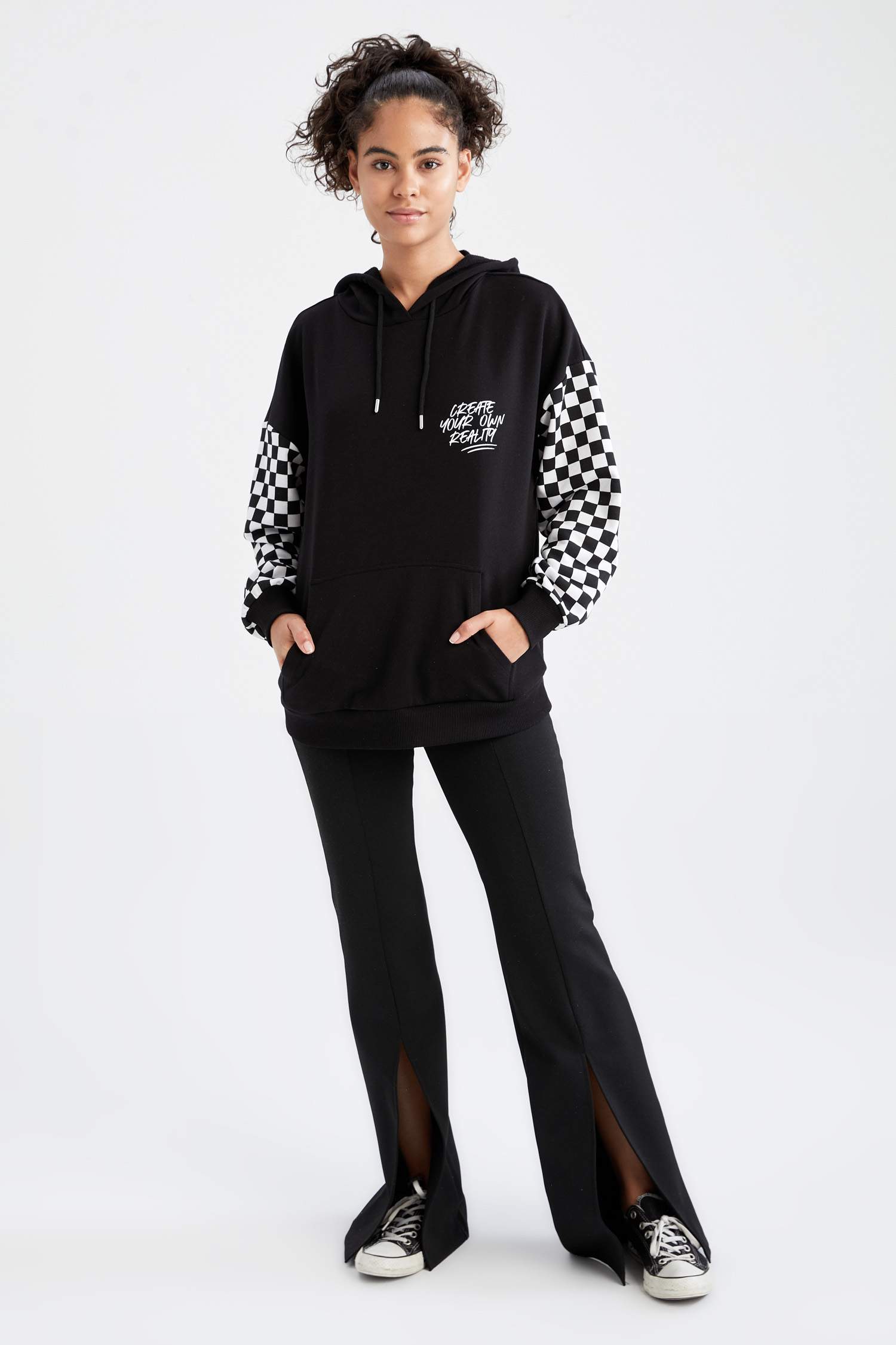 Coool Slogan Baskılı Oversize Fit Kapüşonlu Uzun Kollu Sweatshirt
