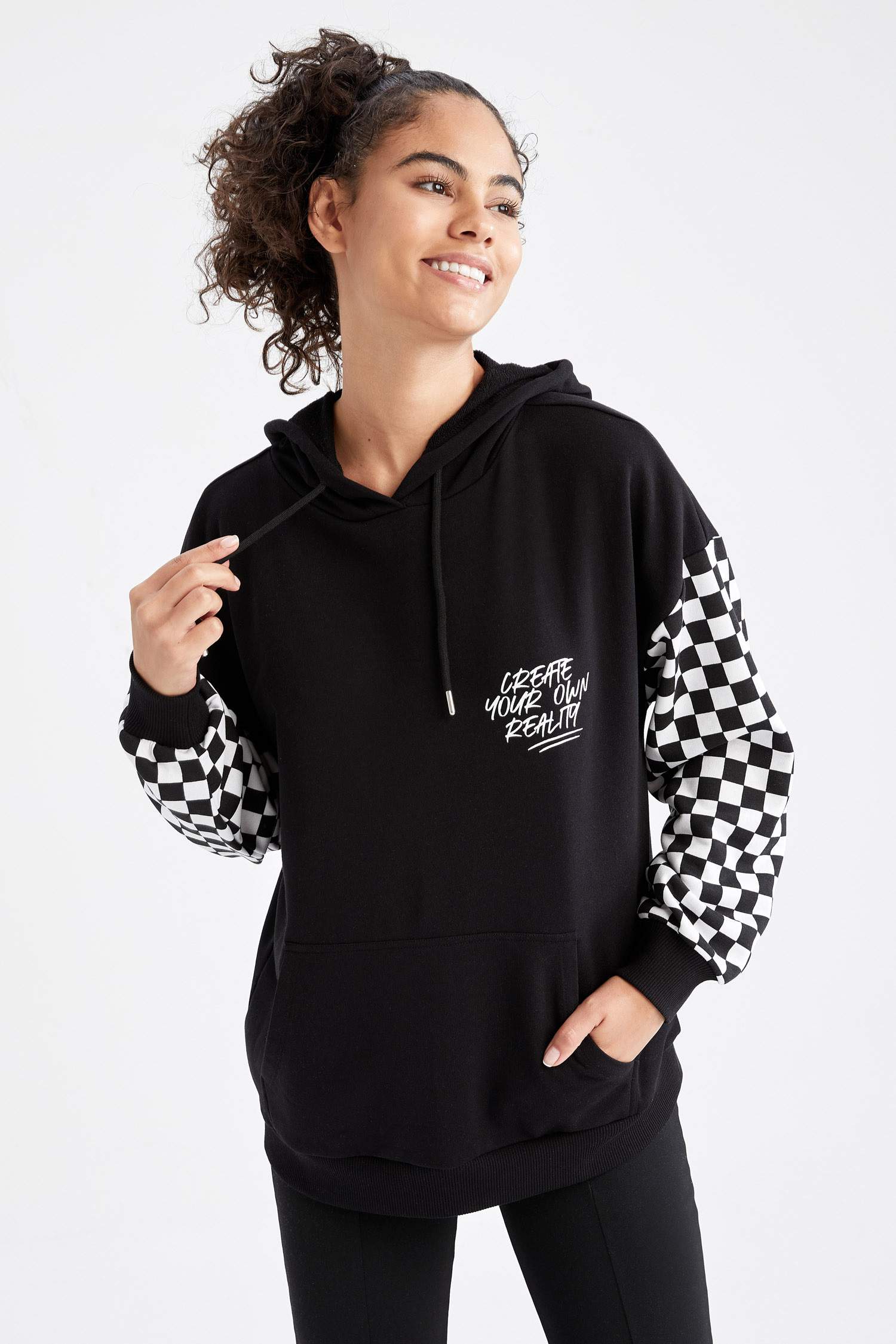 Coool Slogan Baskılı Oversize Fit Kapüşonlu Uzun Kollu Sweatshirt